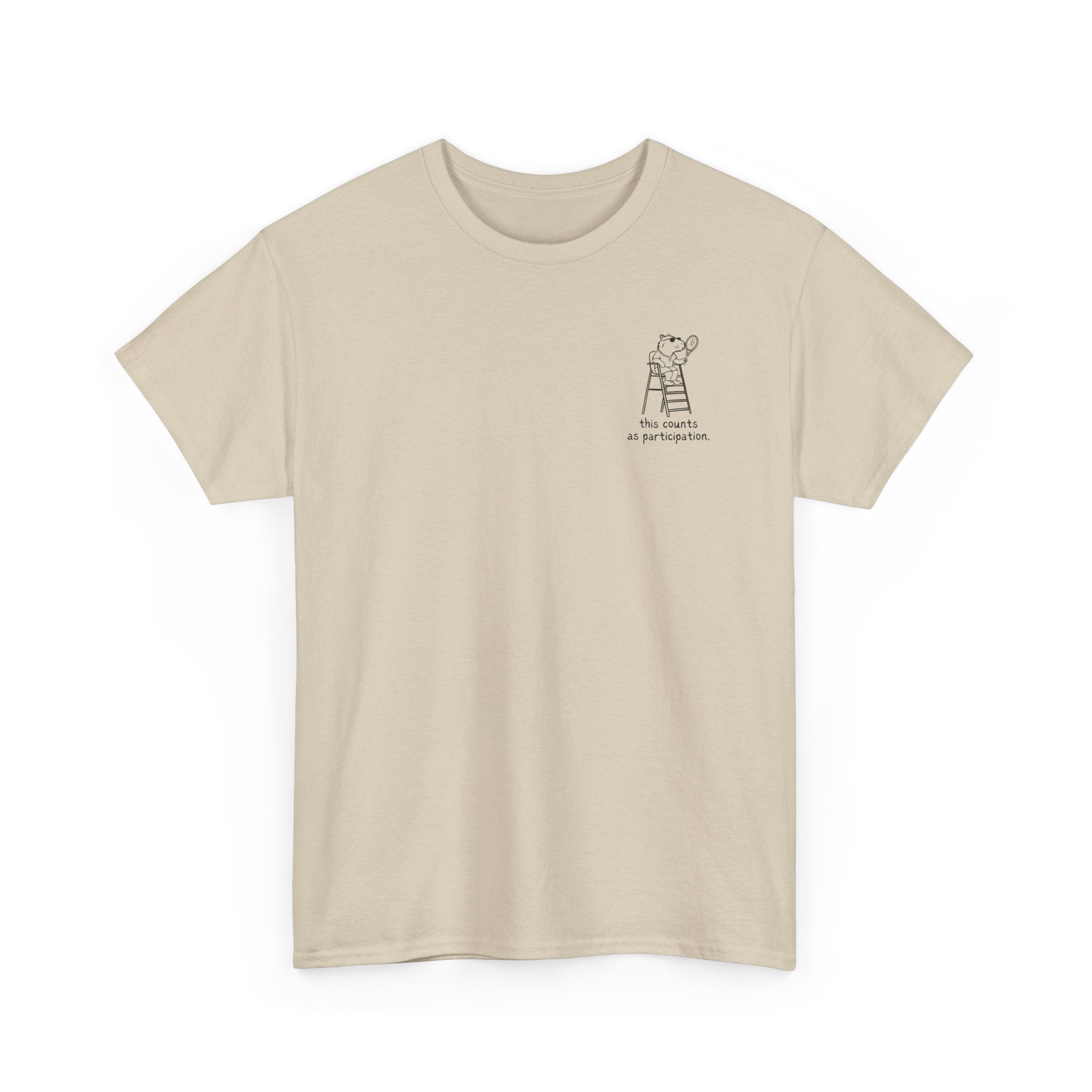Minimalist Capybara T-Shirt – This Counts as Participation Left Chest Heavy Tee