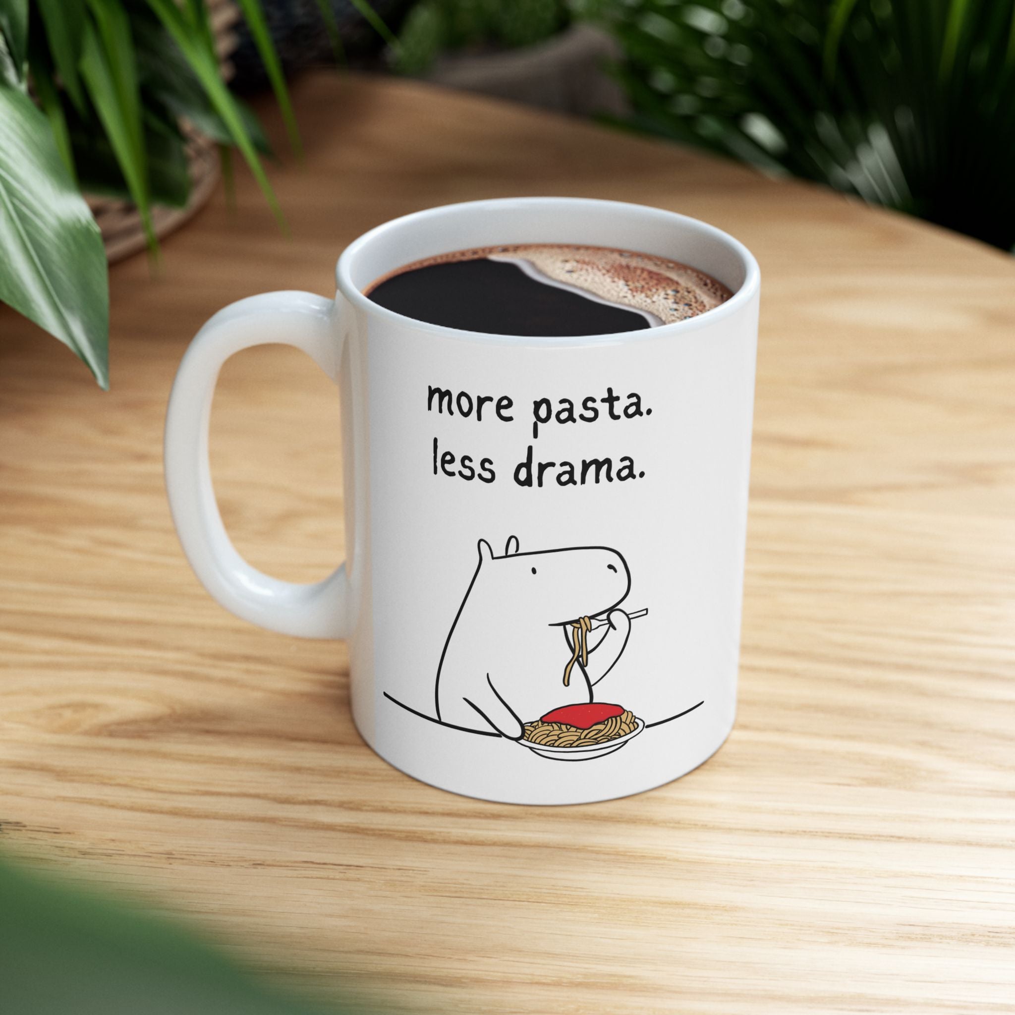 "More Pasta. Less Drama." Capybara Carb Lovers Mug