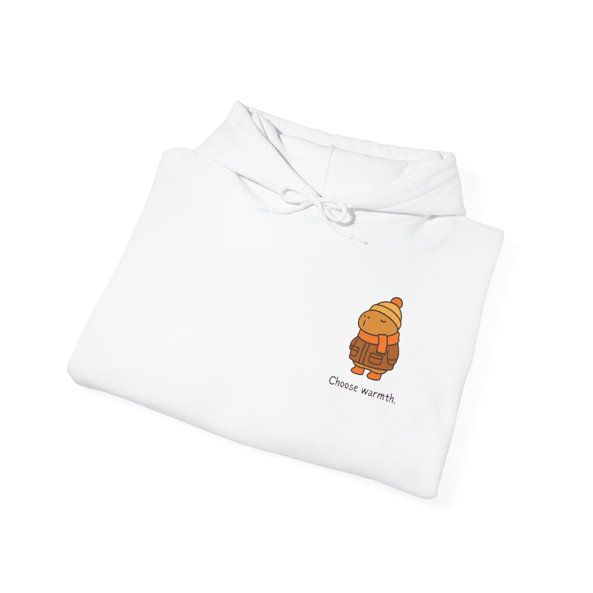 Choose Warmth Hoodie – Cute Minimal Capybara Winter Hoodie for Adults | Cozy Left-Chest Logo Sweatshirt