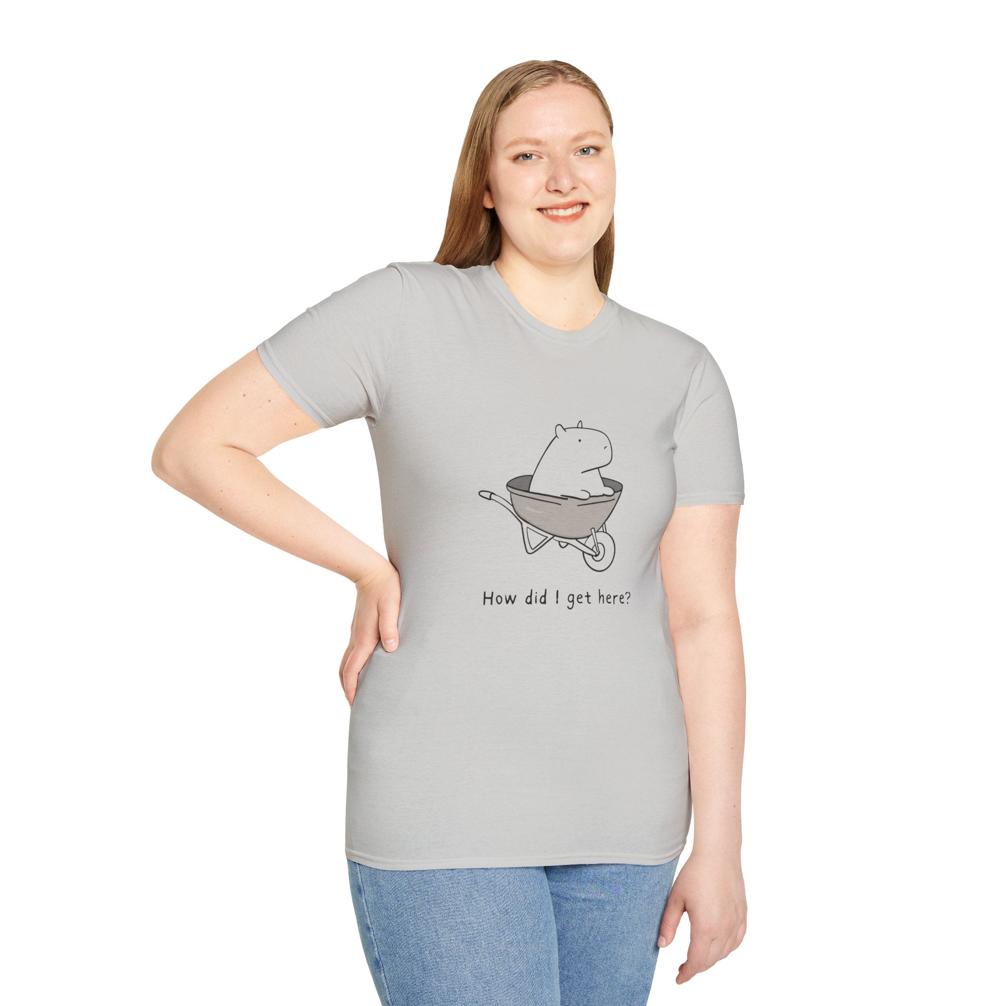 "How Did I Get Here" Funny Capybara Softstyle Tee