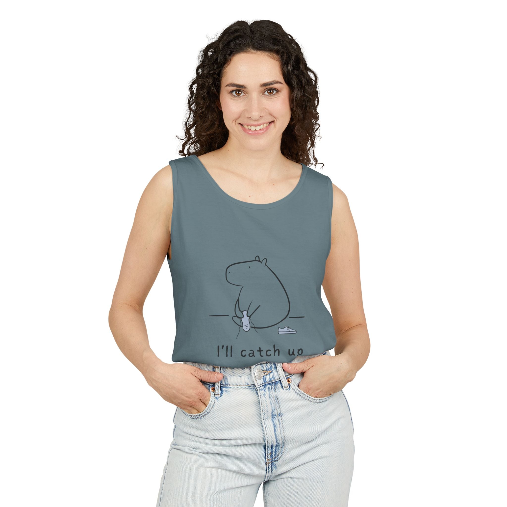 Funny Capybara Tank Top – “I'll Catch Up’” Premium Comfort Colors Tank