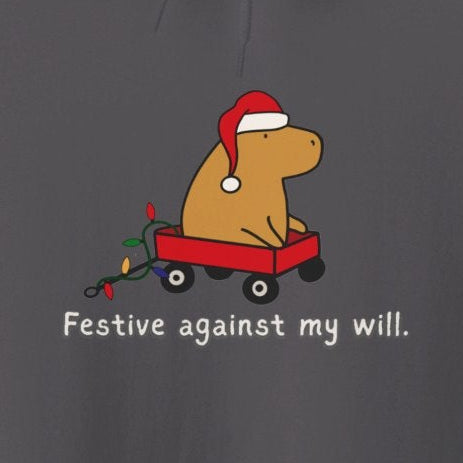 Festive Against My Will Capybara Adult Hoodie