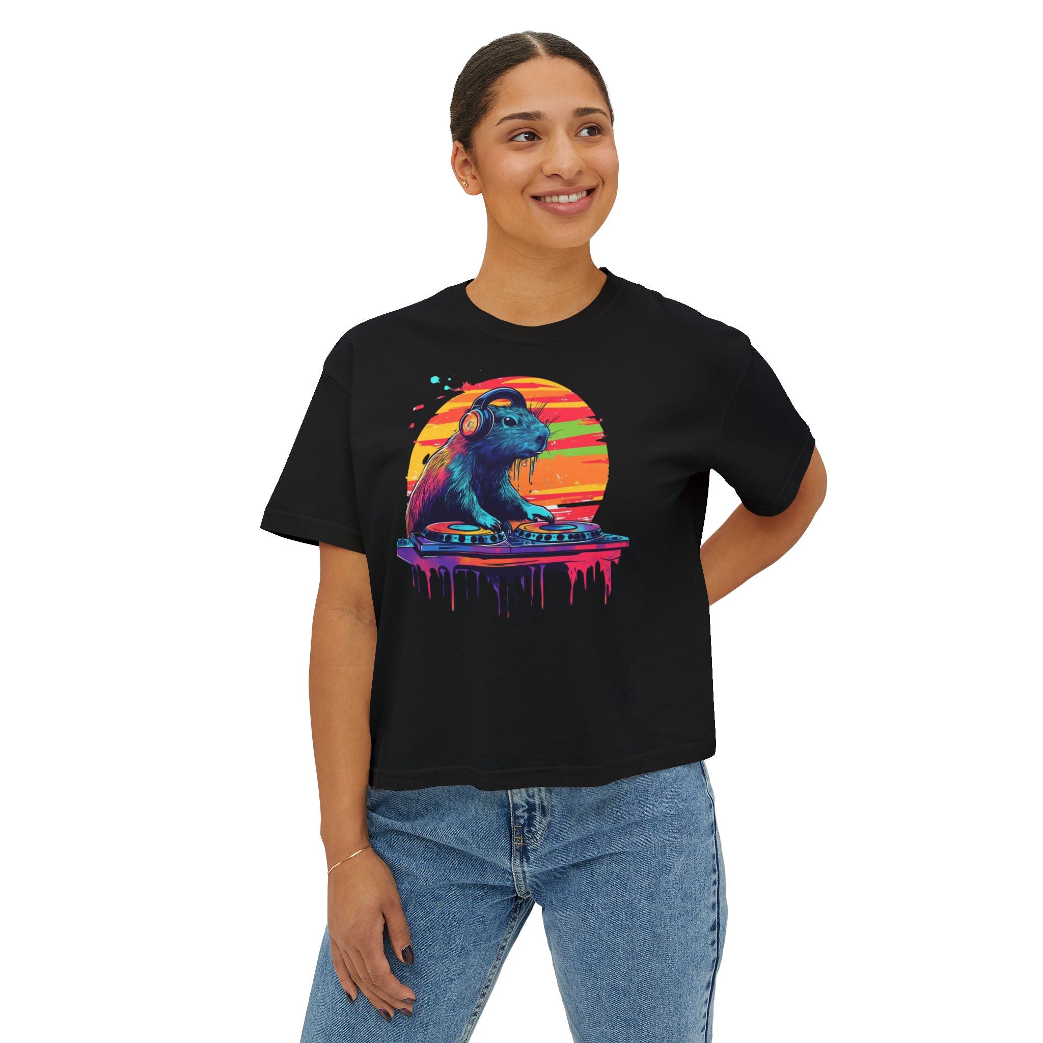 DJ Capybara Double Turntable - Women's Boxy Shirt