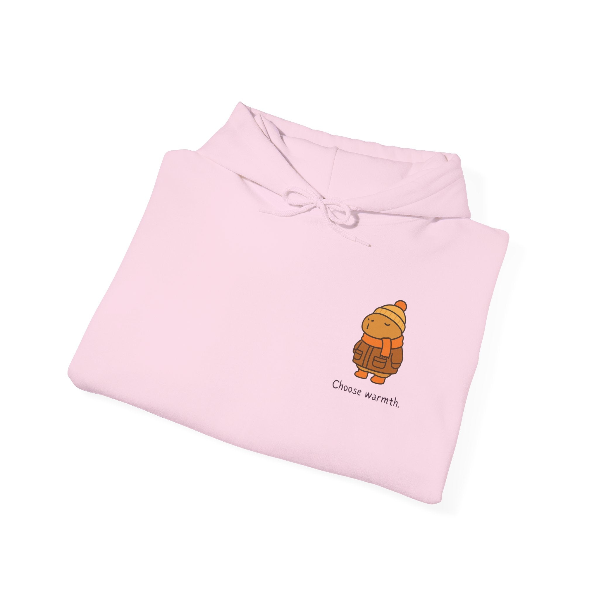Choose Warmth Hoodie – Cute Minimal Capybara Winter Hoodie for Adults | Cozy Left-Chest Logo Sweatshirt
