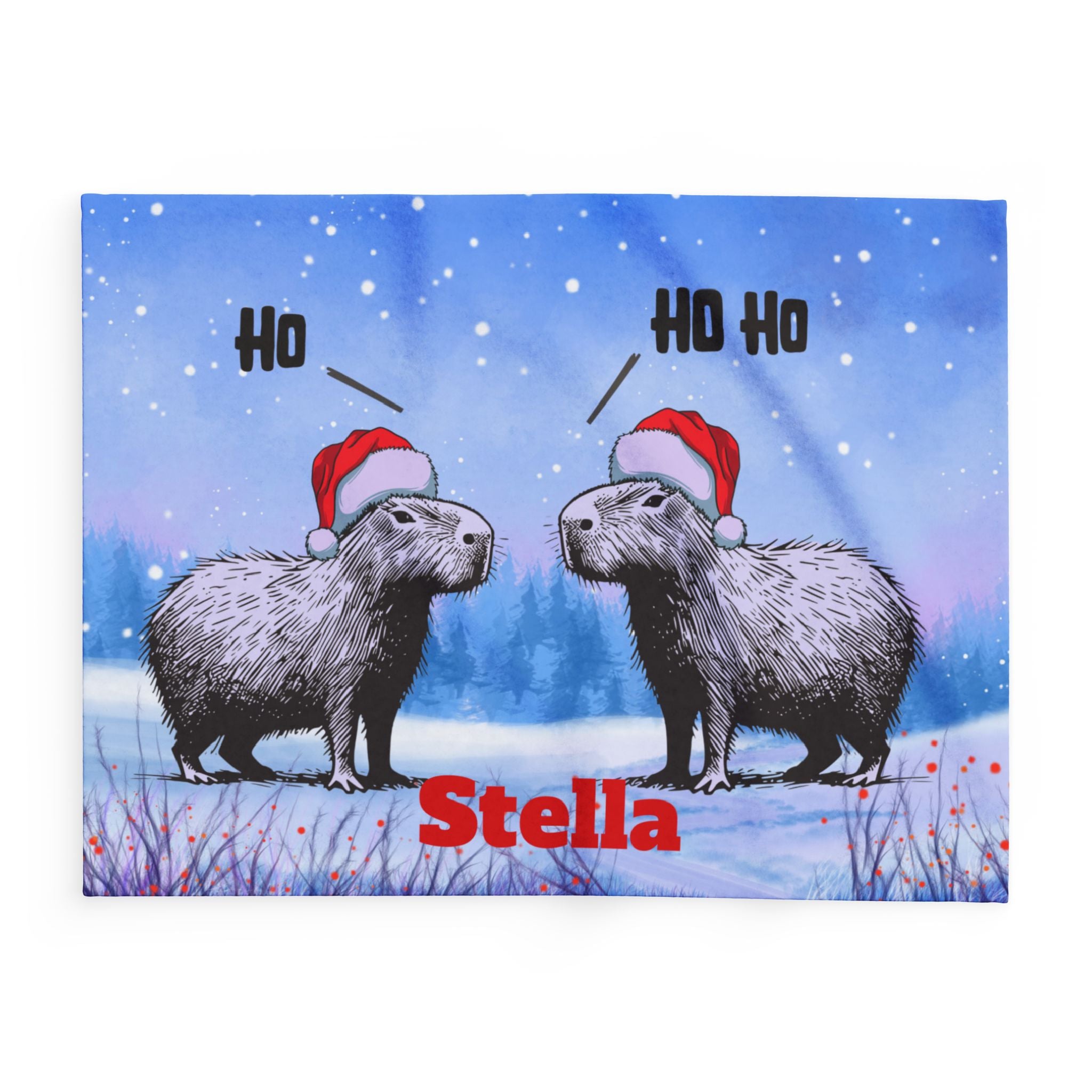 Ho Ho Ho Personalized Capybara Blanket | Custom Name Christmas Fleece Throw | Funny Cozy Holiday Gift