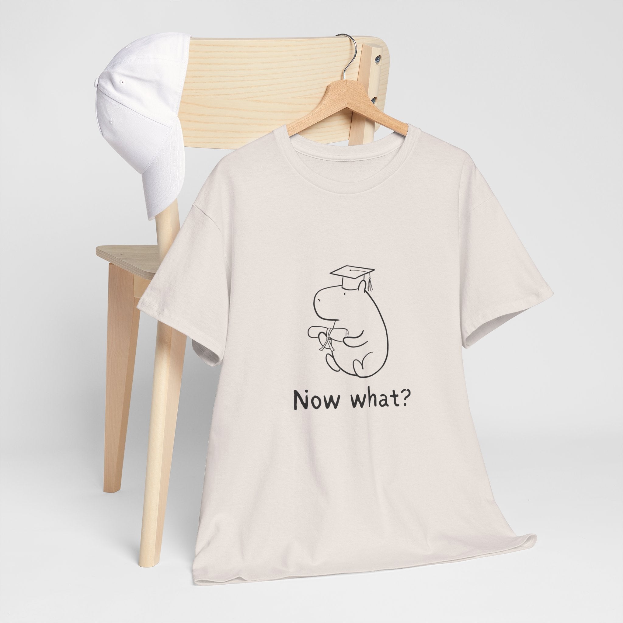 Funny Graduation Shirt – “Now What?” Capybara Heavy Tee