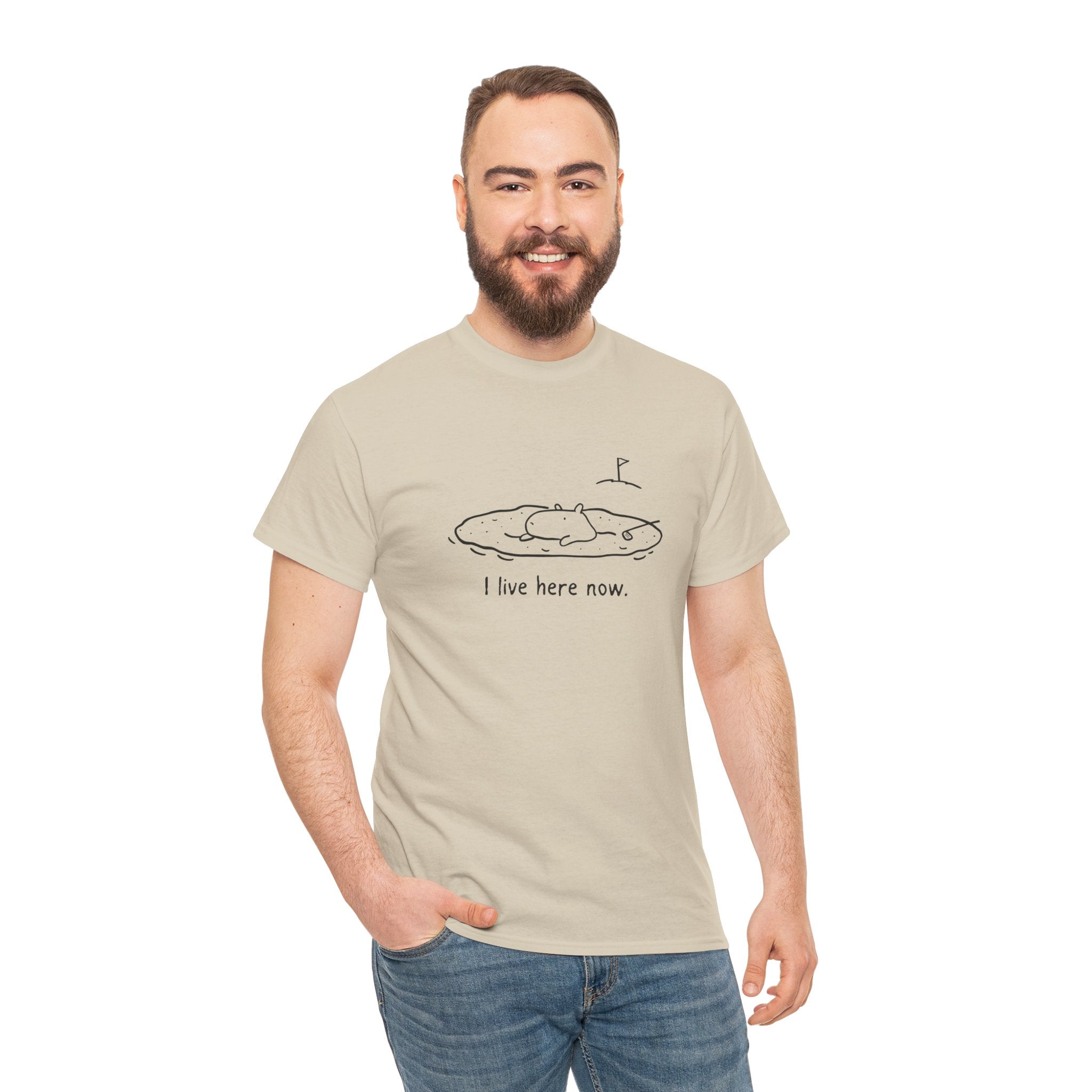 “I Live Here Now” - Funny Golf Capybara Sand Bunker Heavy Tee