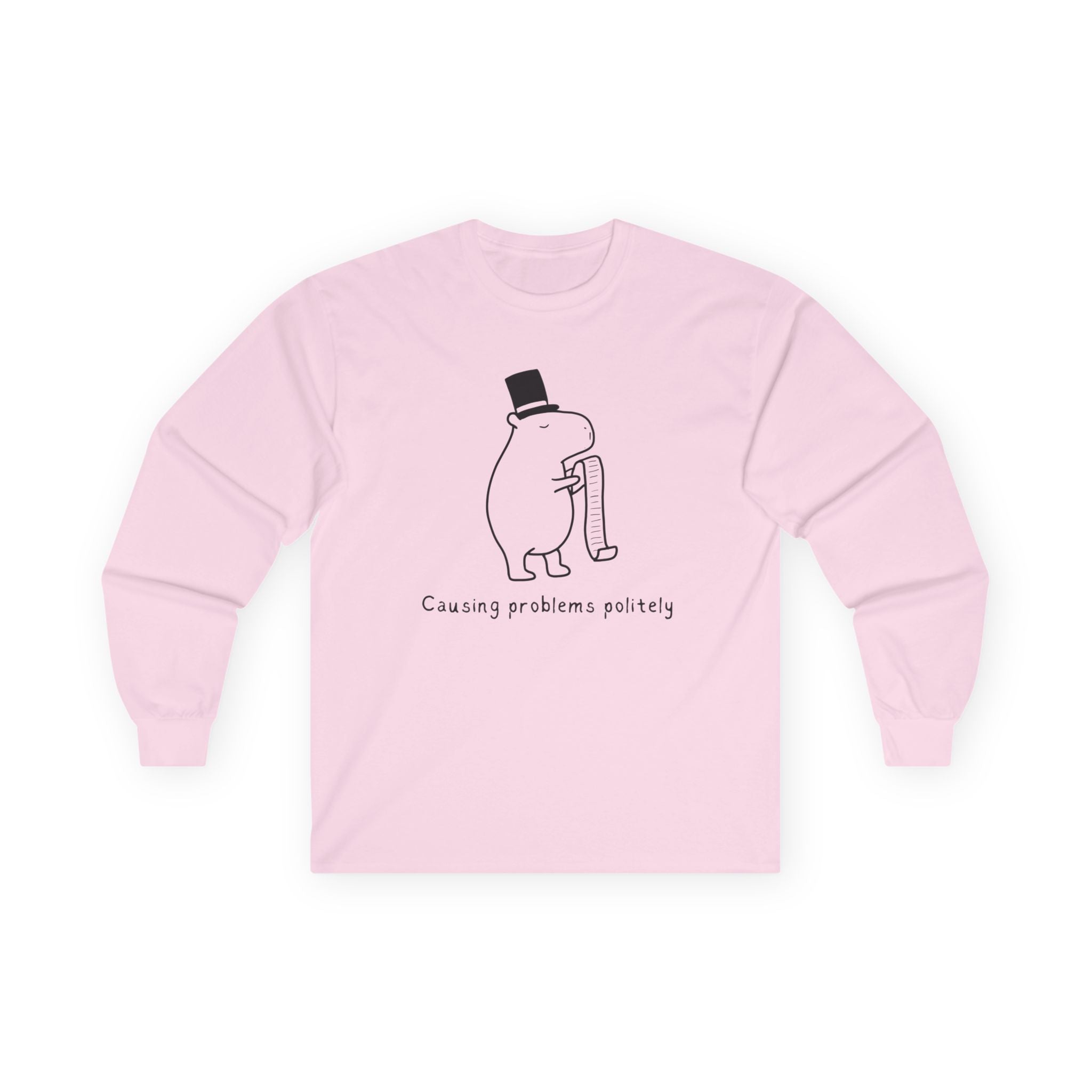 Funny Minimalist Long Sleeve Tee - Capybara Causing Problems Politely