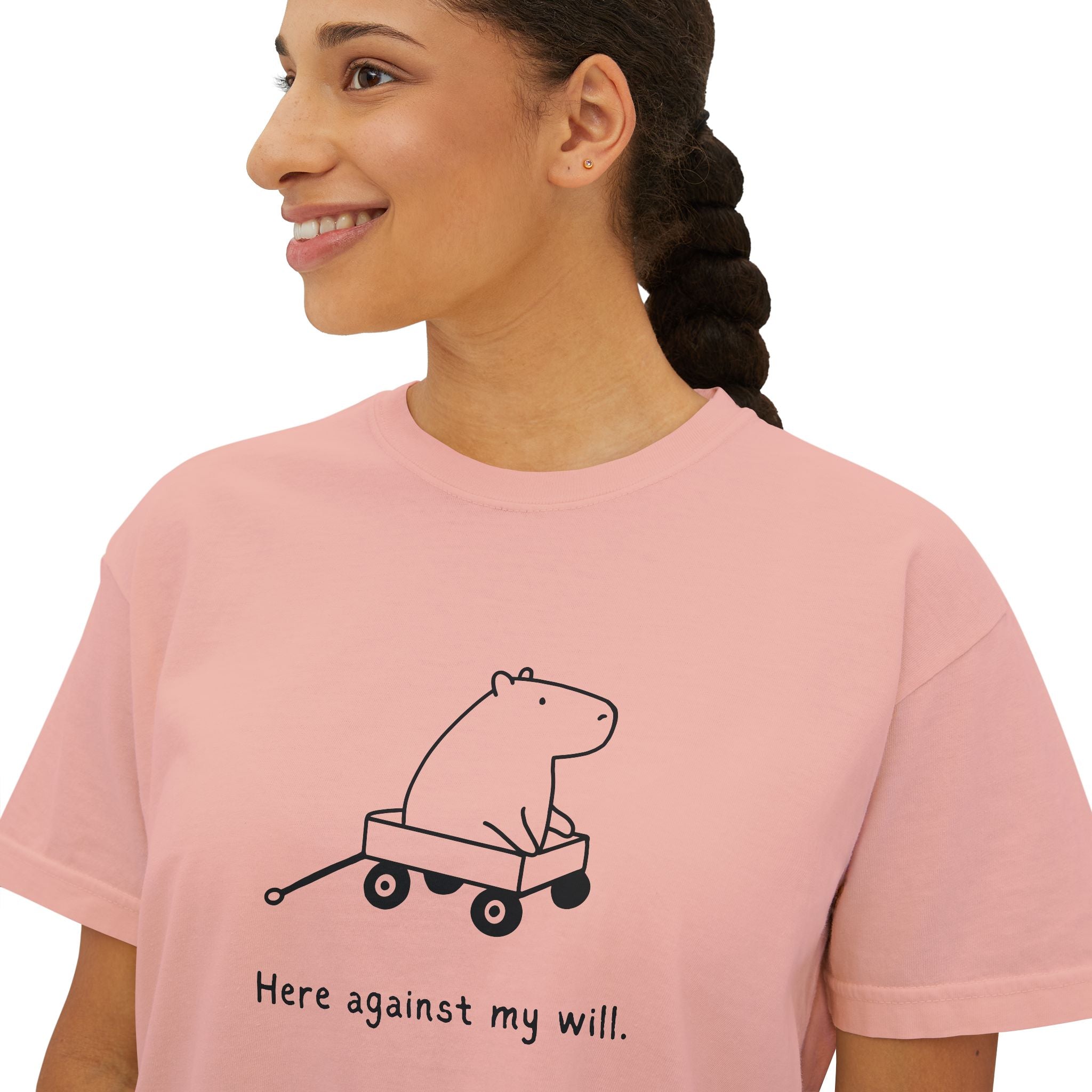 Funny Womens Shirt - Here Against My Will Capybara Boxy Tee