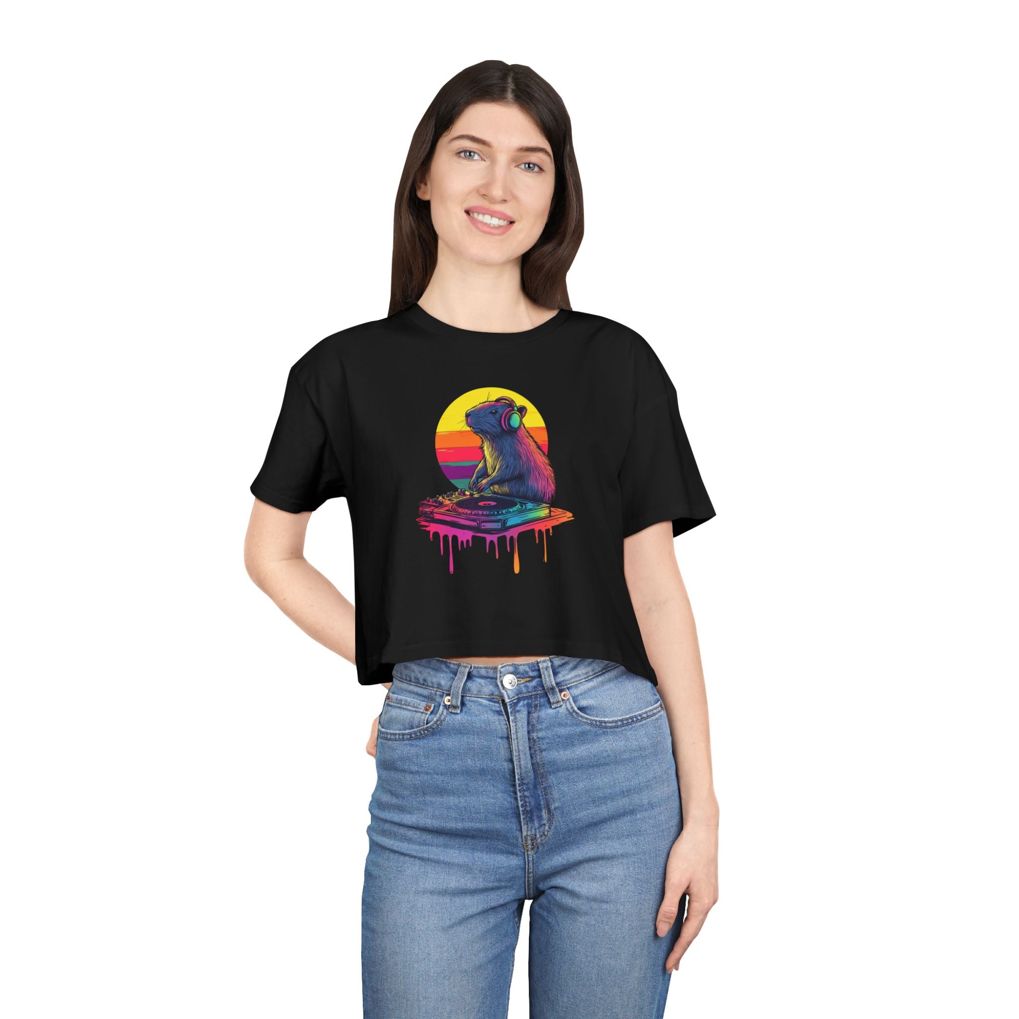 DJ Capybara Single Turntable - Women's Crop Tee