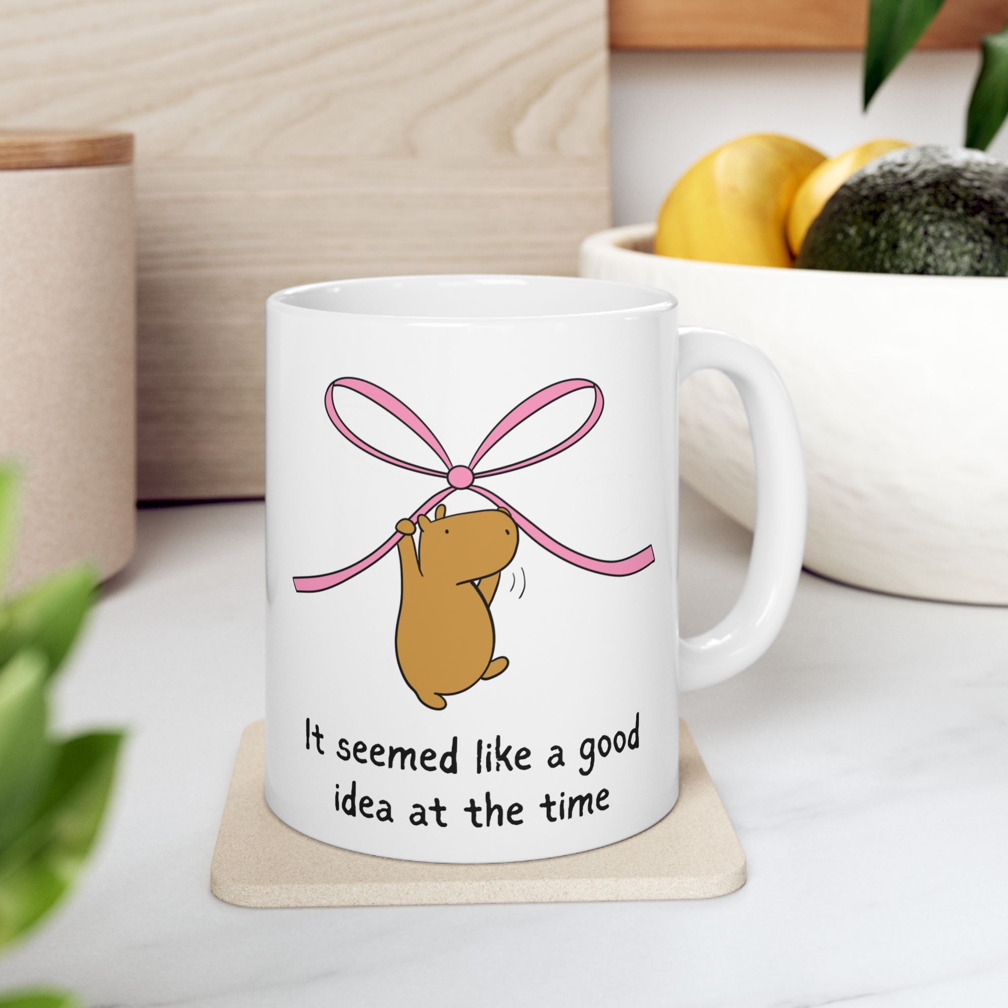 "It seemed like a good idea at the time" Capybara Pink Bow Coffee Mug