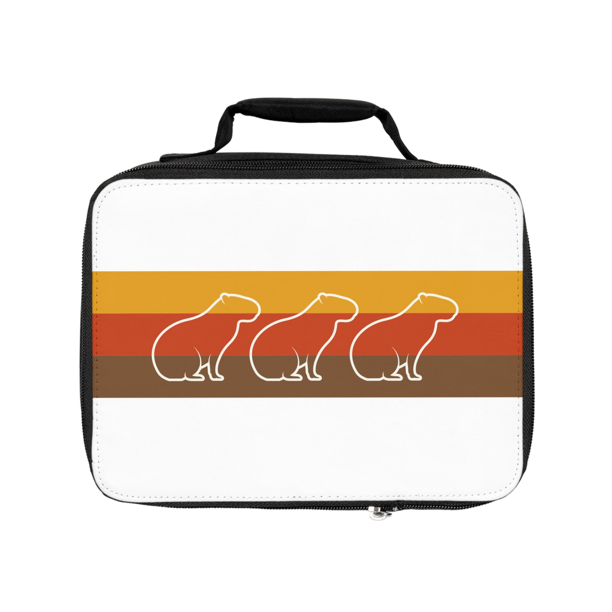 Personalized Retro Capybara Lunchbox – 70s Stripes Design with Custom Name – Insulated Lunch Bag for Kids or Adults – Vintage Chill Vibe