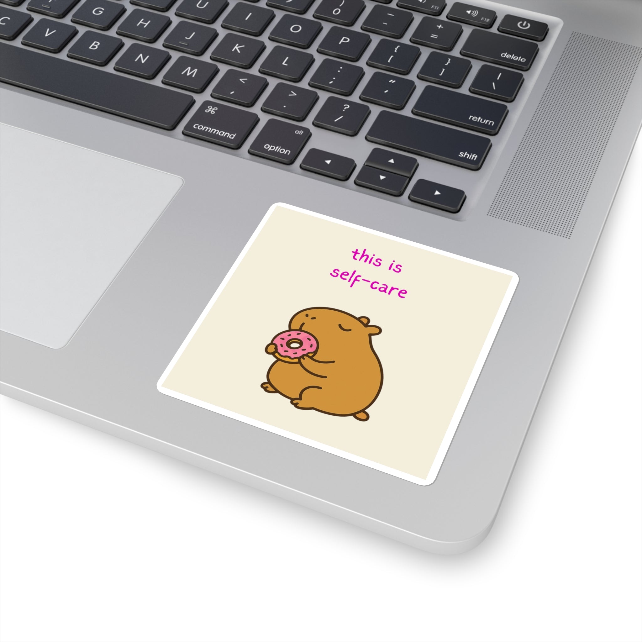 This Is Self Care Sticker – Cute Capybara Donut Vinyl Sticker for Laptops & Water Bottles