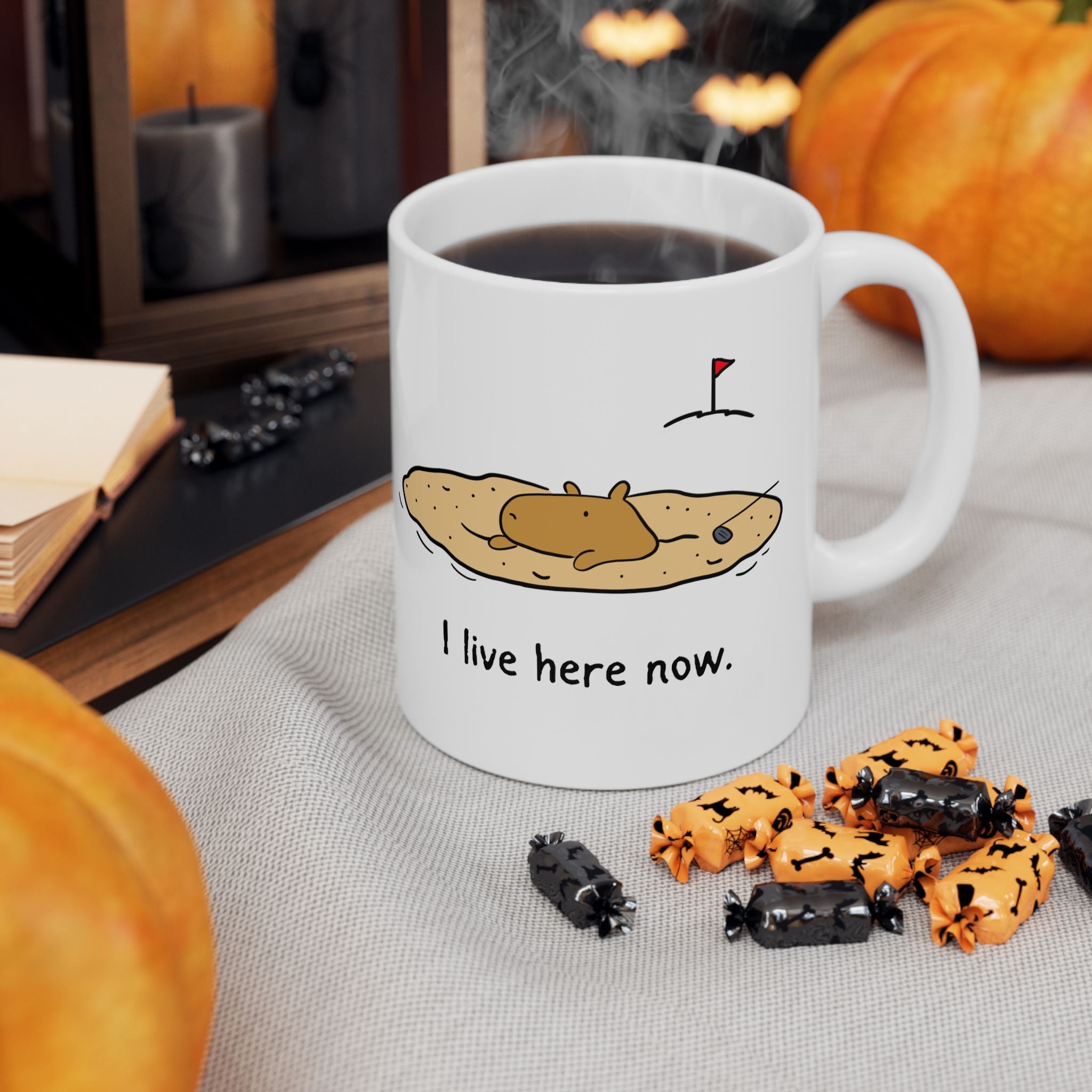 "I live here now" Capybara Bunker Golf Humor Coffee Mug