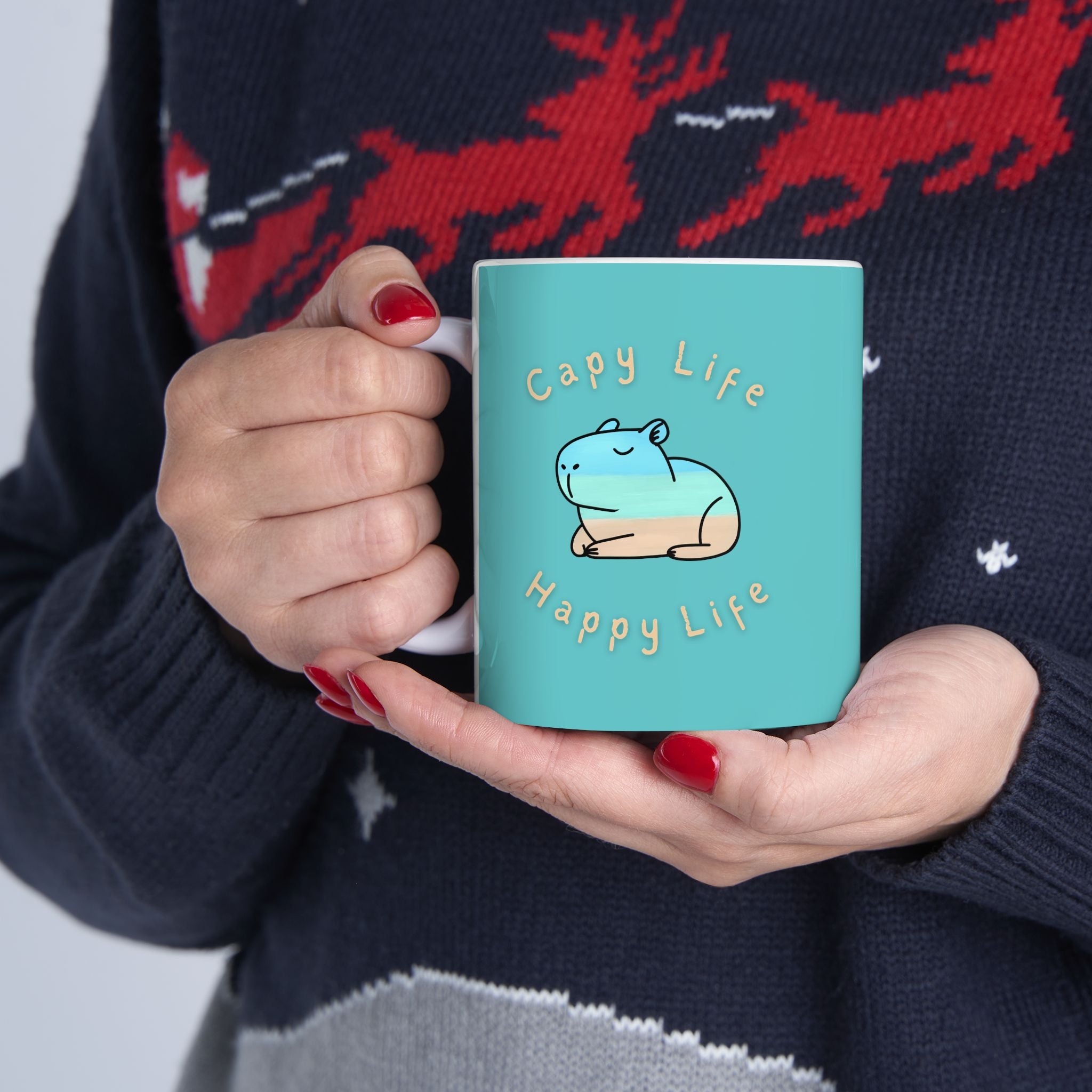 Capy Life Happy Life Capybara Mug – Coastal Chill Coffee Mug