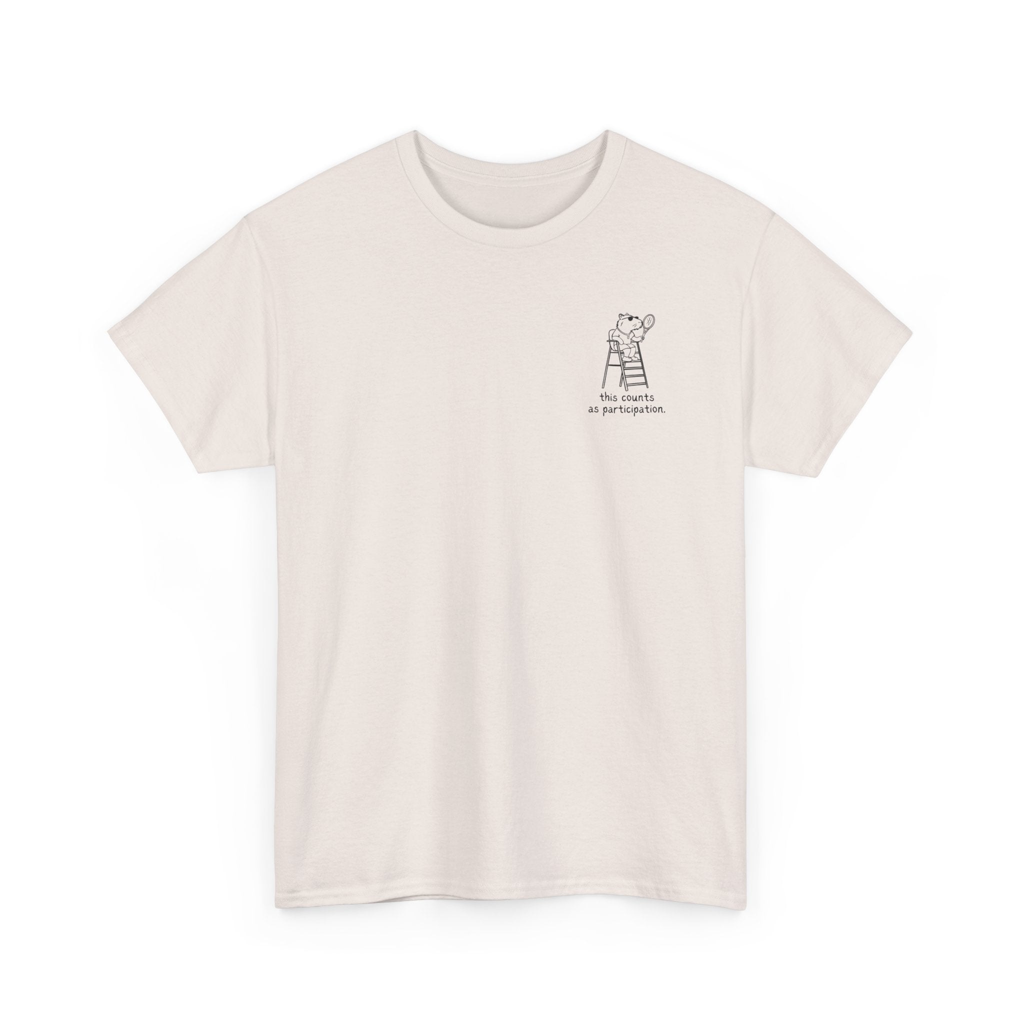 Minimalist Capybara T-Shirt – This Counts as Participation Left Chest Heavy Tee