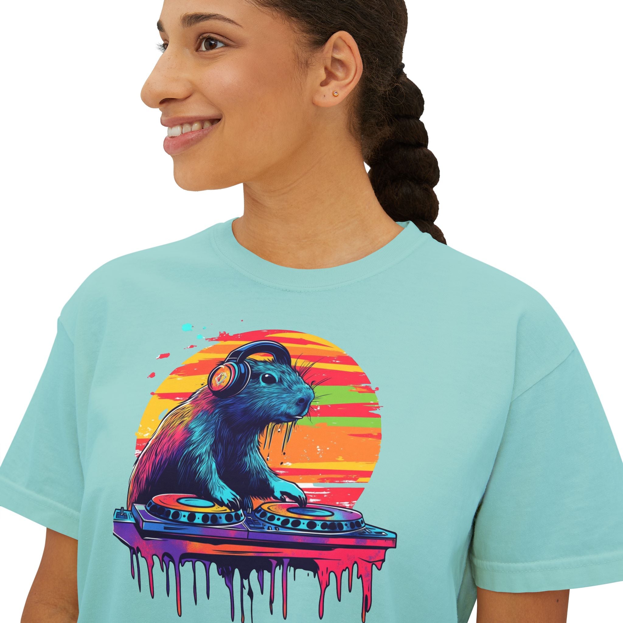 DJ Capybara Double Turntable - Women's Boxy Shirt