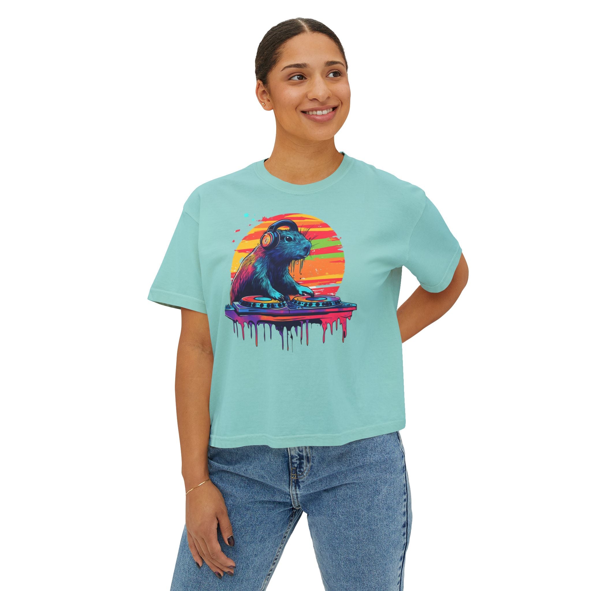 DJ Capybara Double Turntable - Women's Boxy Shirt
