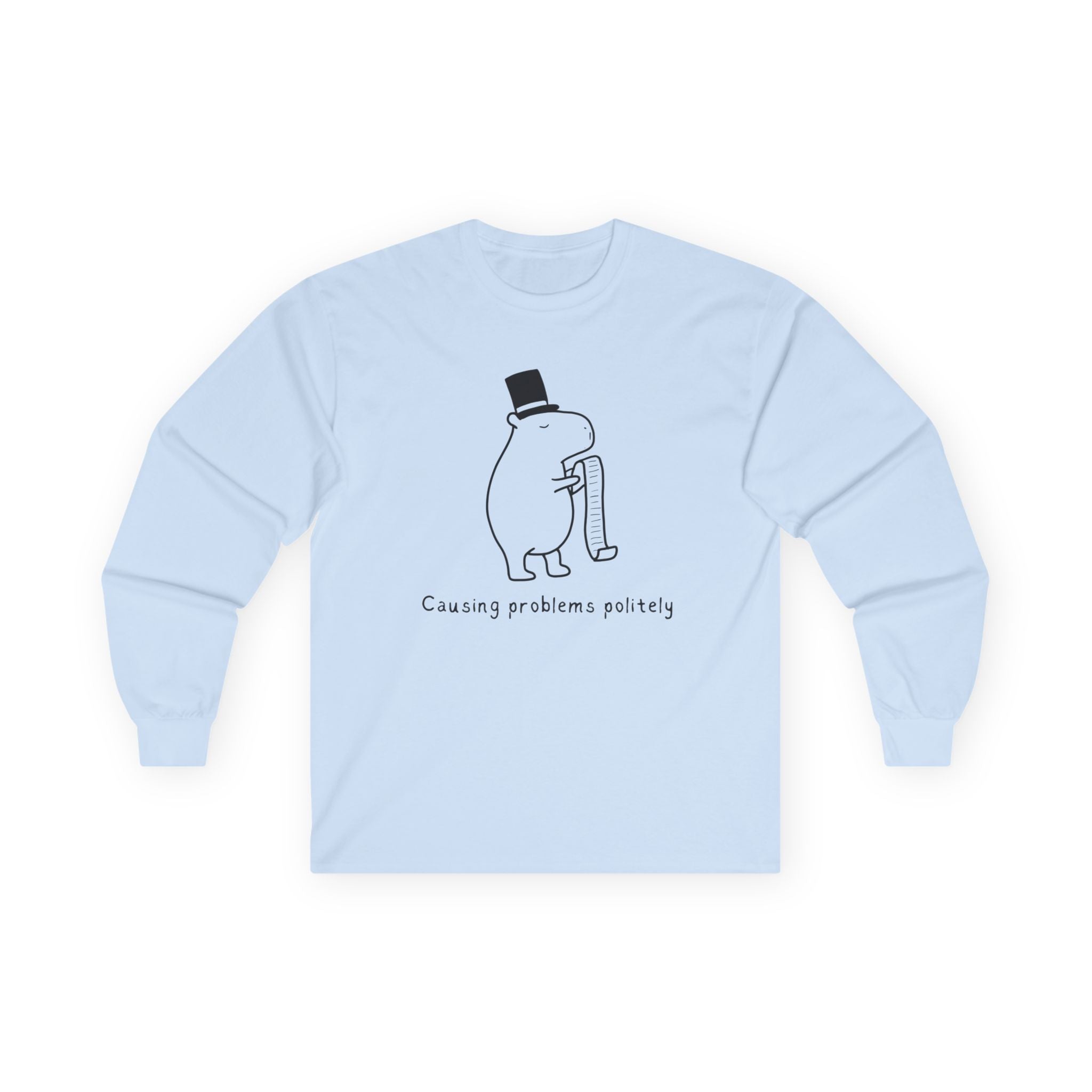 Funny Minimalist Long Sleeve Tee - Capybara Causing Problems Politely