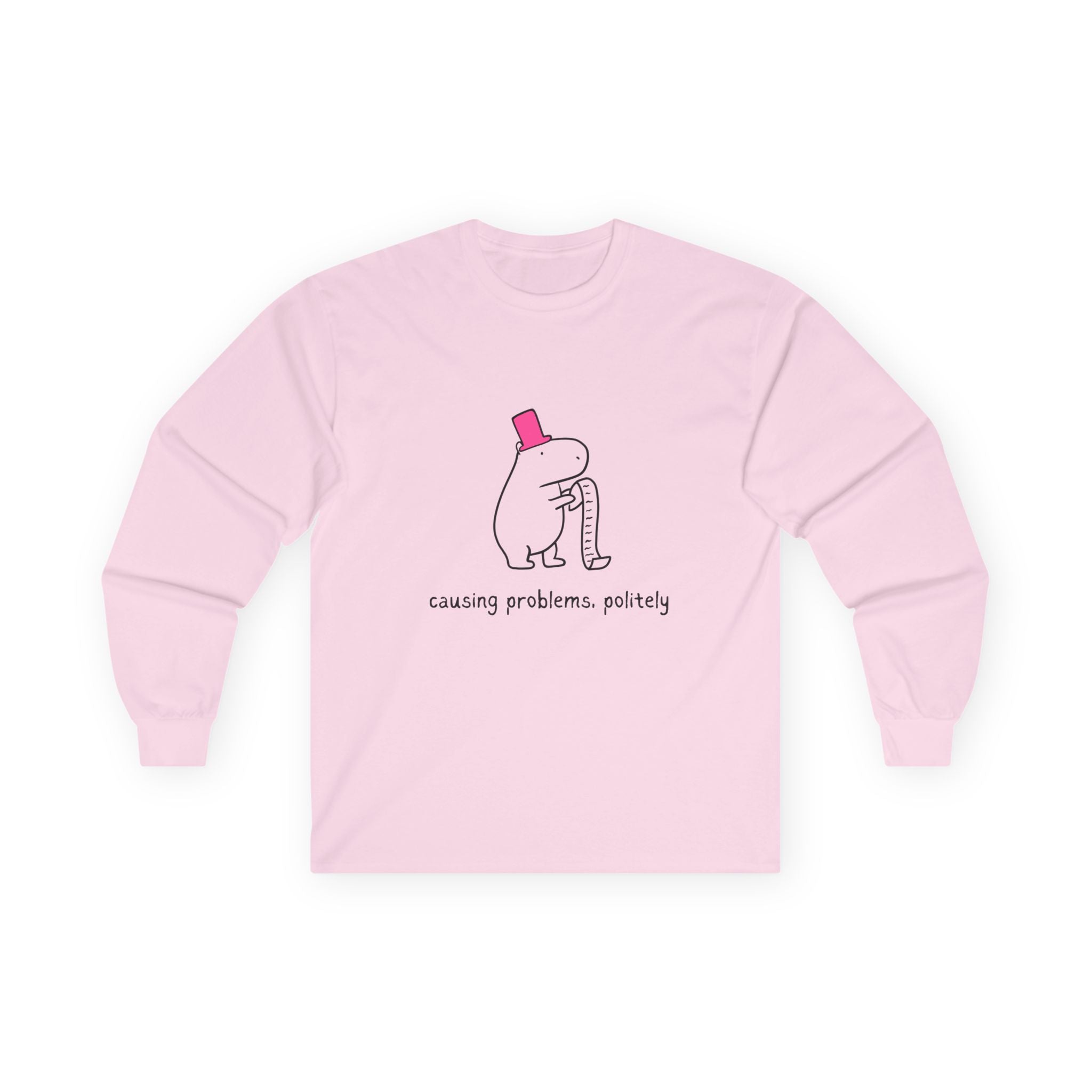 Funny Minimalist Long Sleeve Tee - Capybara Causing Problems Politely