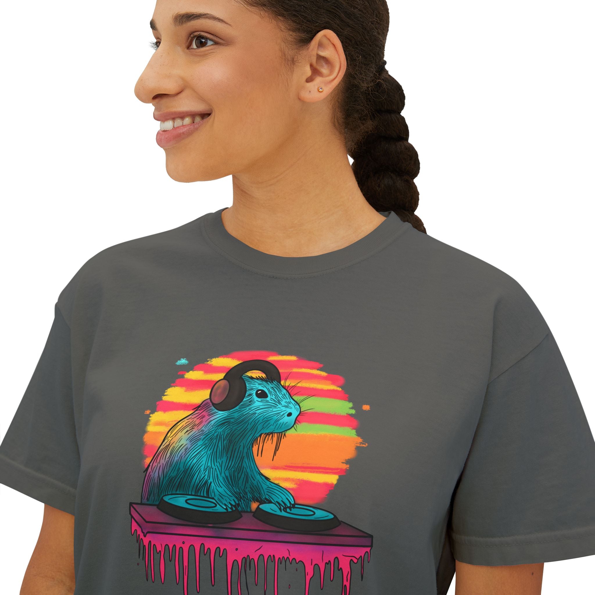 DJ Capybara Double Turntable - Women's Boxy Shirt