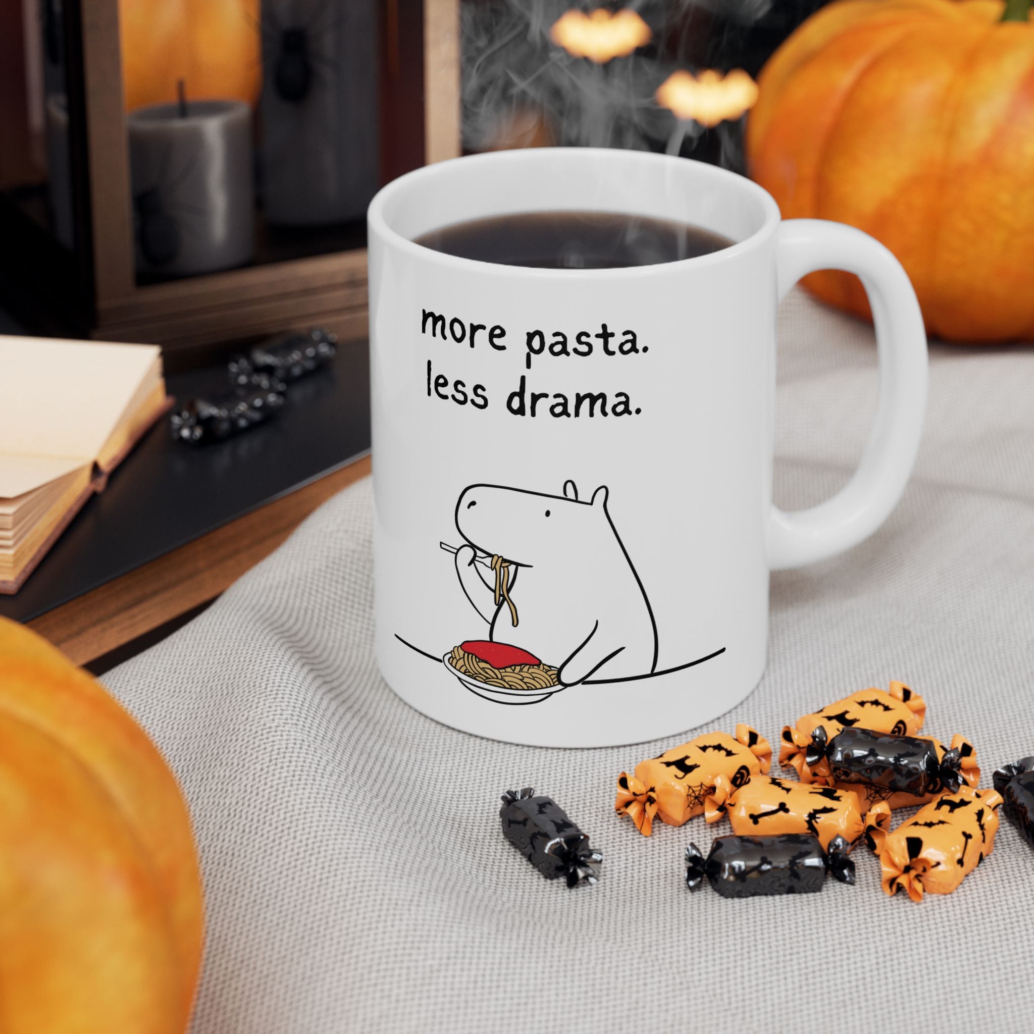 "More Pasta. Less Drama." Capybara Carb Lovers Mug