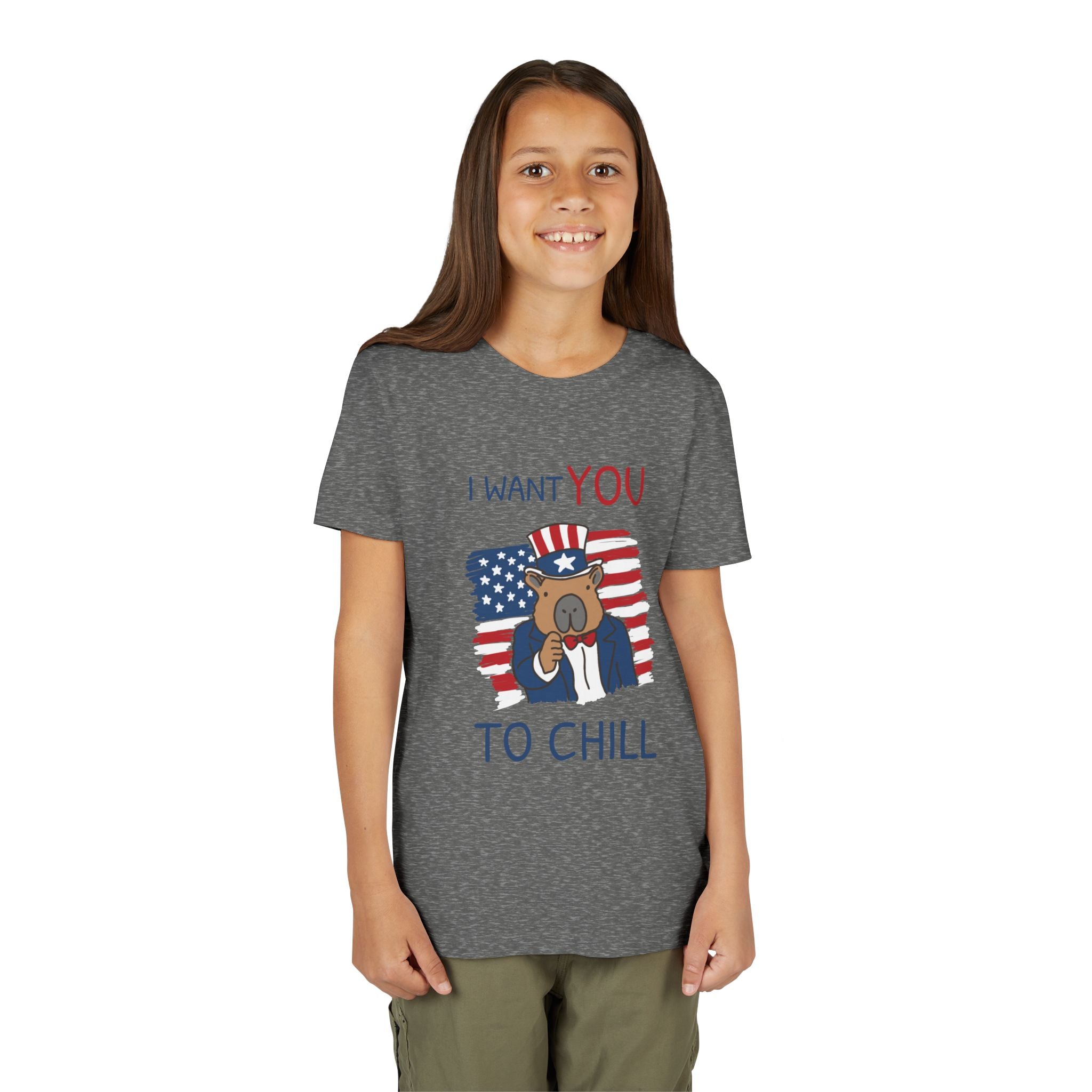 Kids Patriotic Shirt – “I Want You to Chill” Capybara Tee