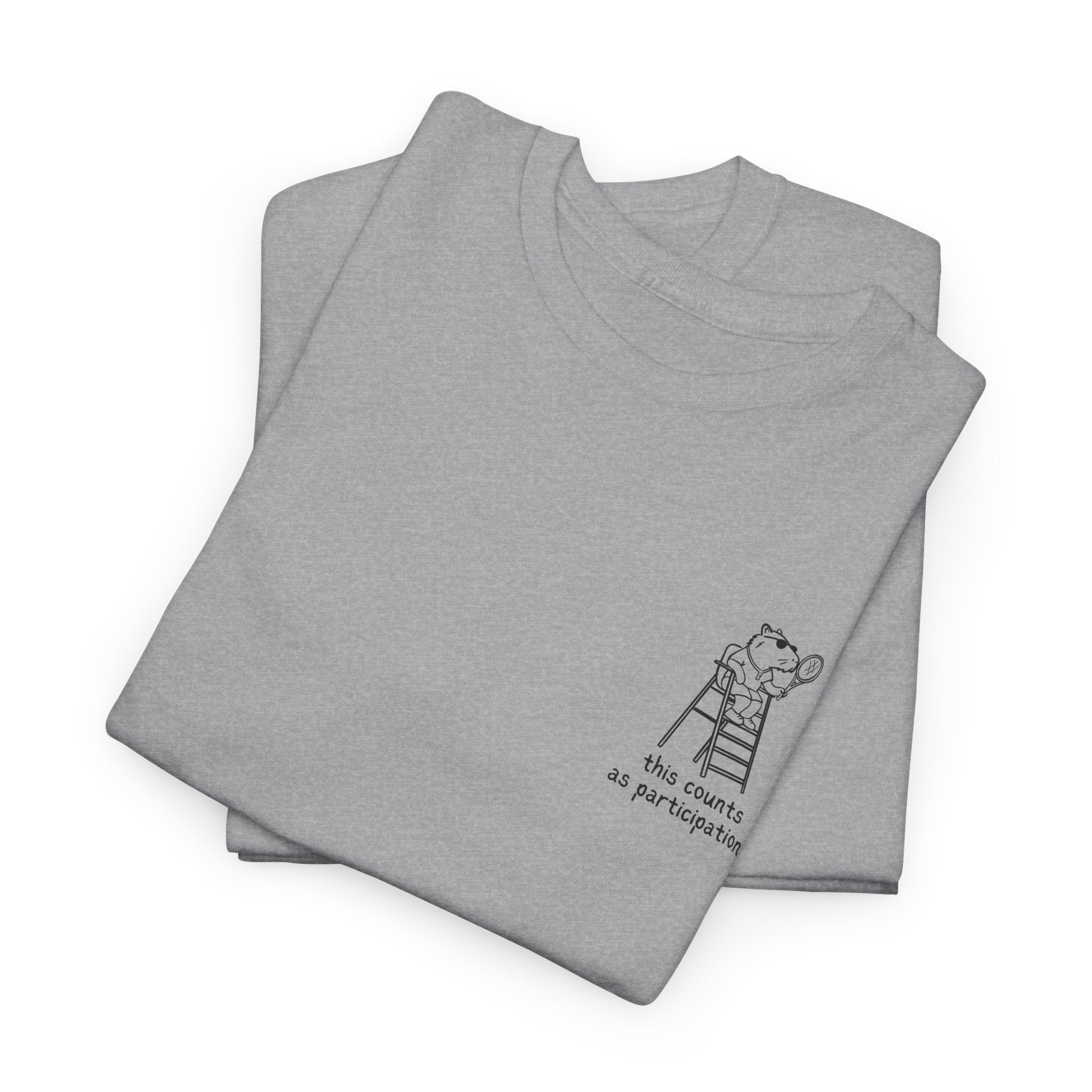 Minimalist Capybara T-Shirt – This Counts as Participation Left Chest Heavy Tee