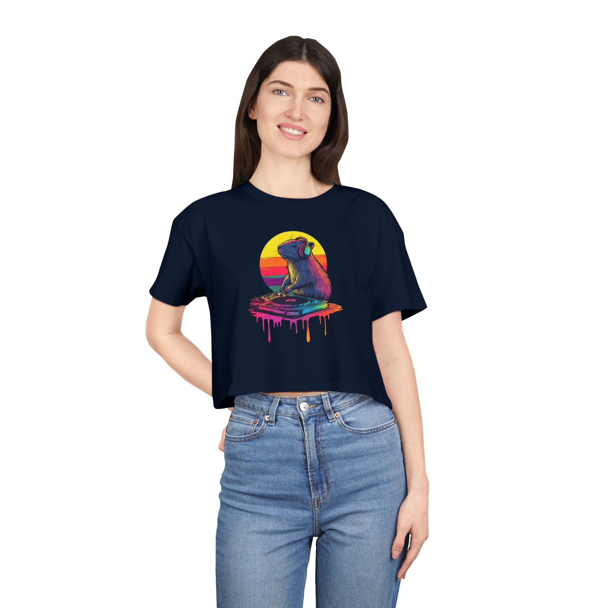 DJ Capybara Single Turntable - Women's Crop Tee