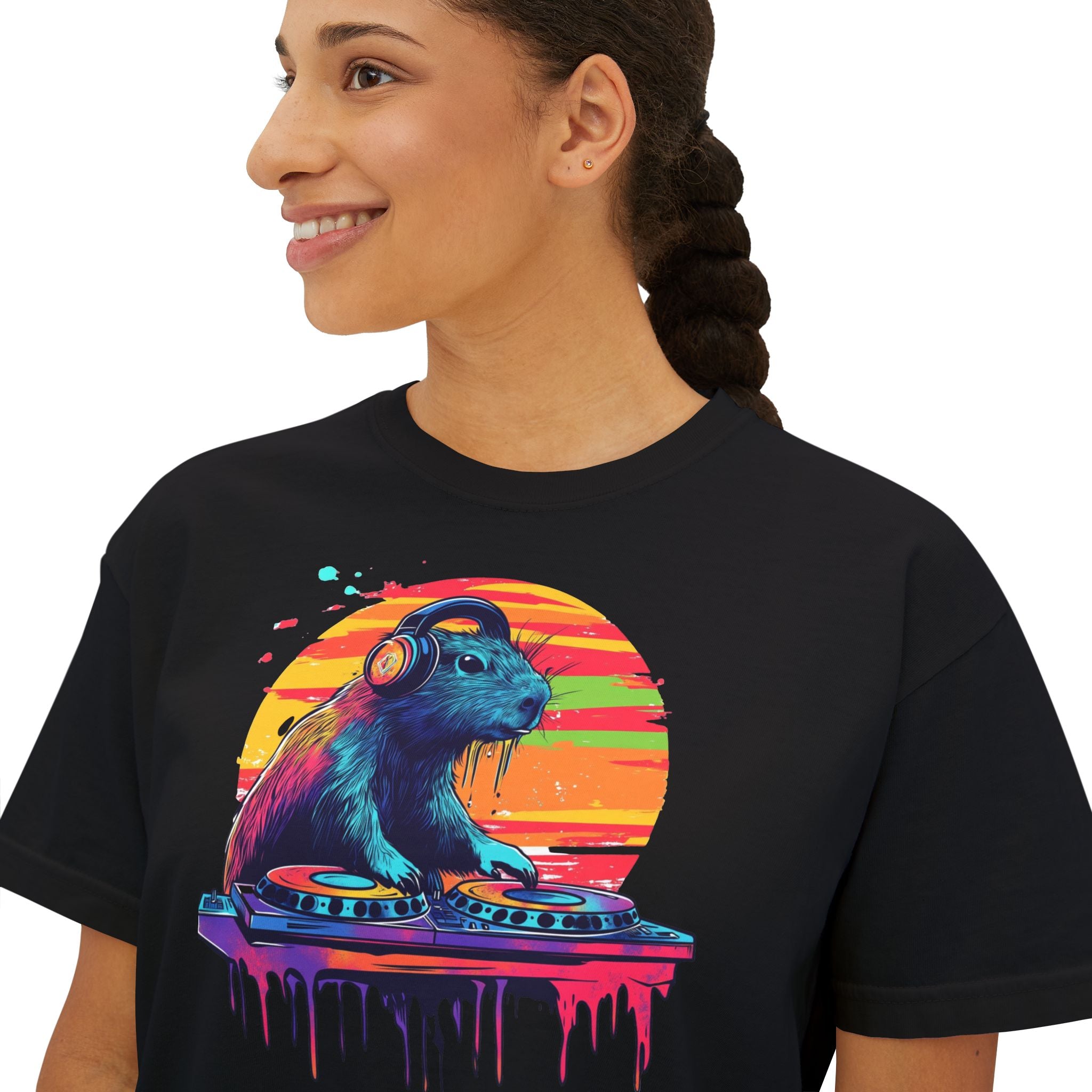 DJ Capybara Double Turntable - Women's Boxy Shirt