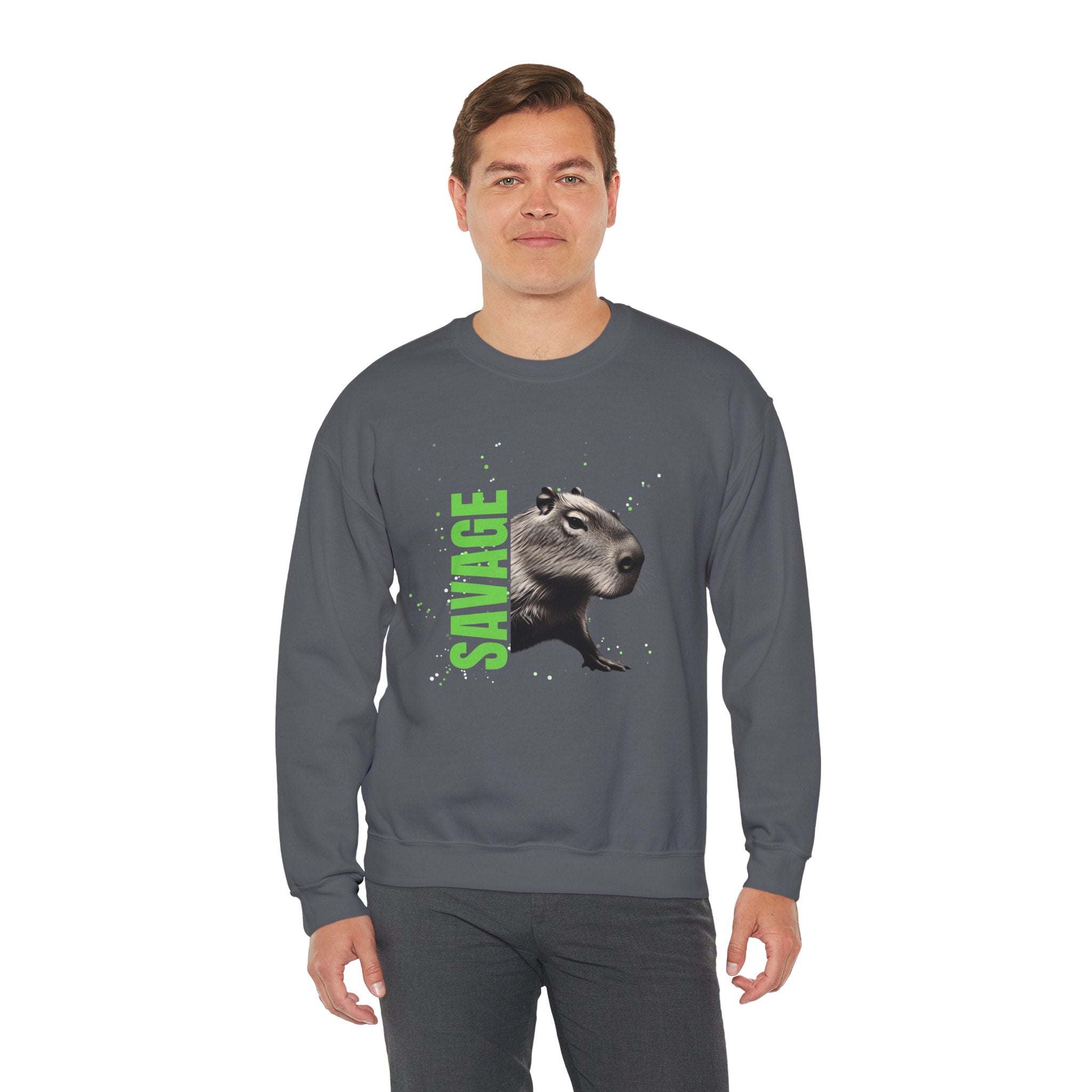 Savage Capybara Streetwear Sweatshirt – Bold Urban Graphic SAVAGE Heavy Crewneck