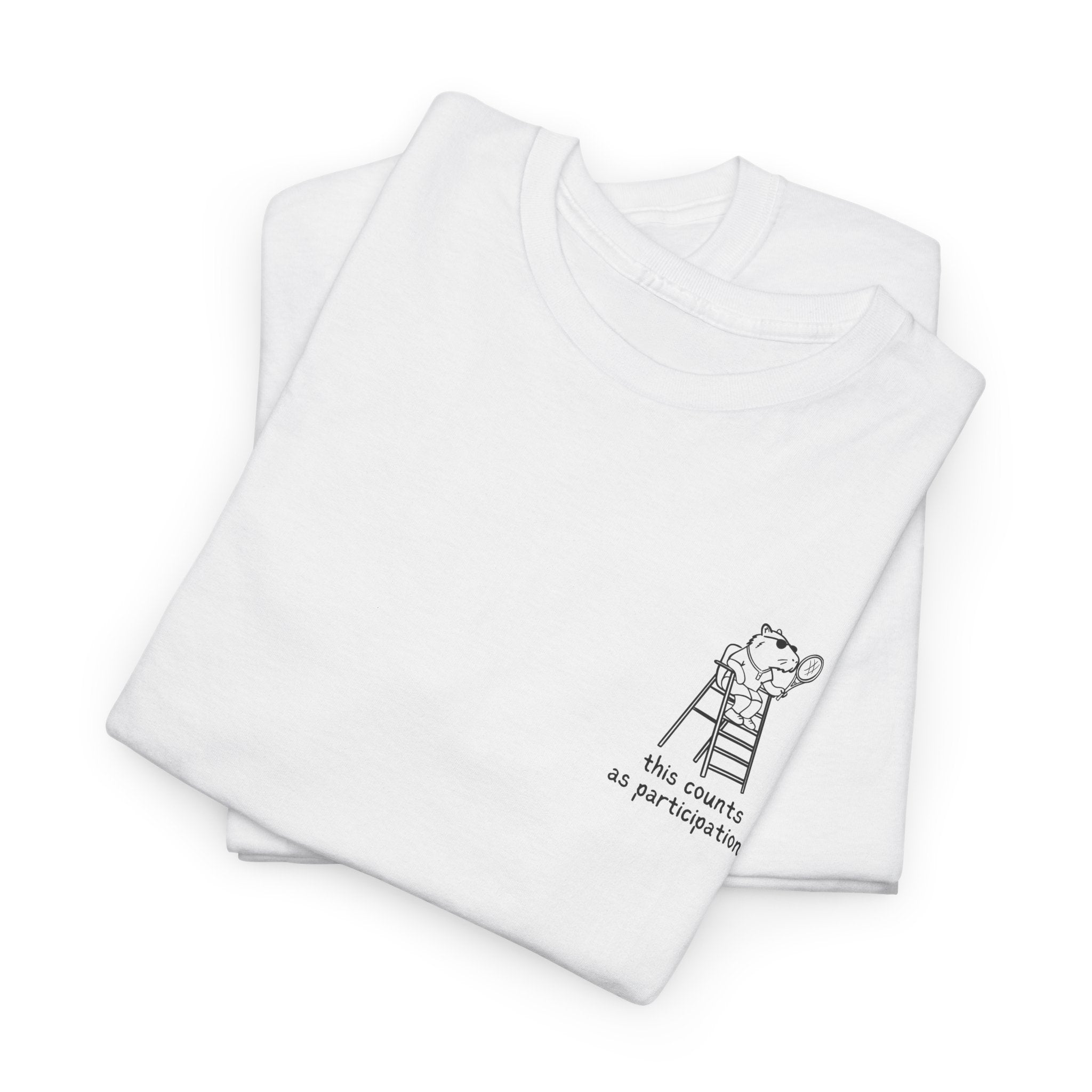 Minimalist Capybara T-Shirt – This Counts as Participation Left Chest Heavy Tee