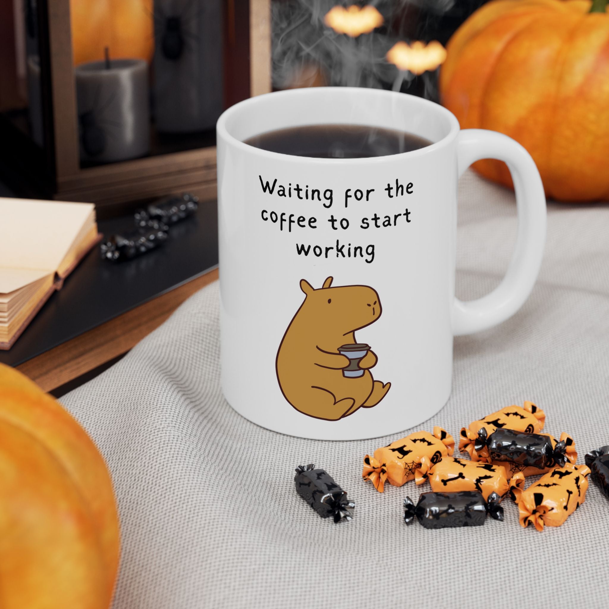 Funny Coffee Mug – Waiting for the Coffee to Start Working Capybara Mug