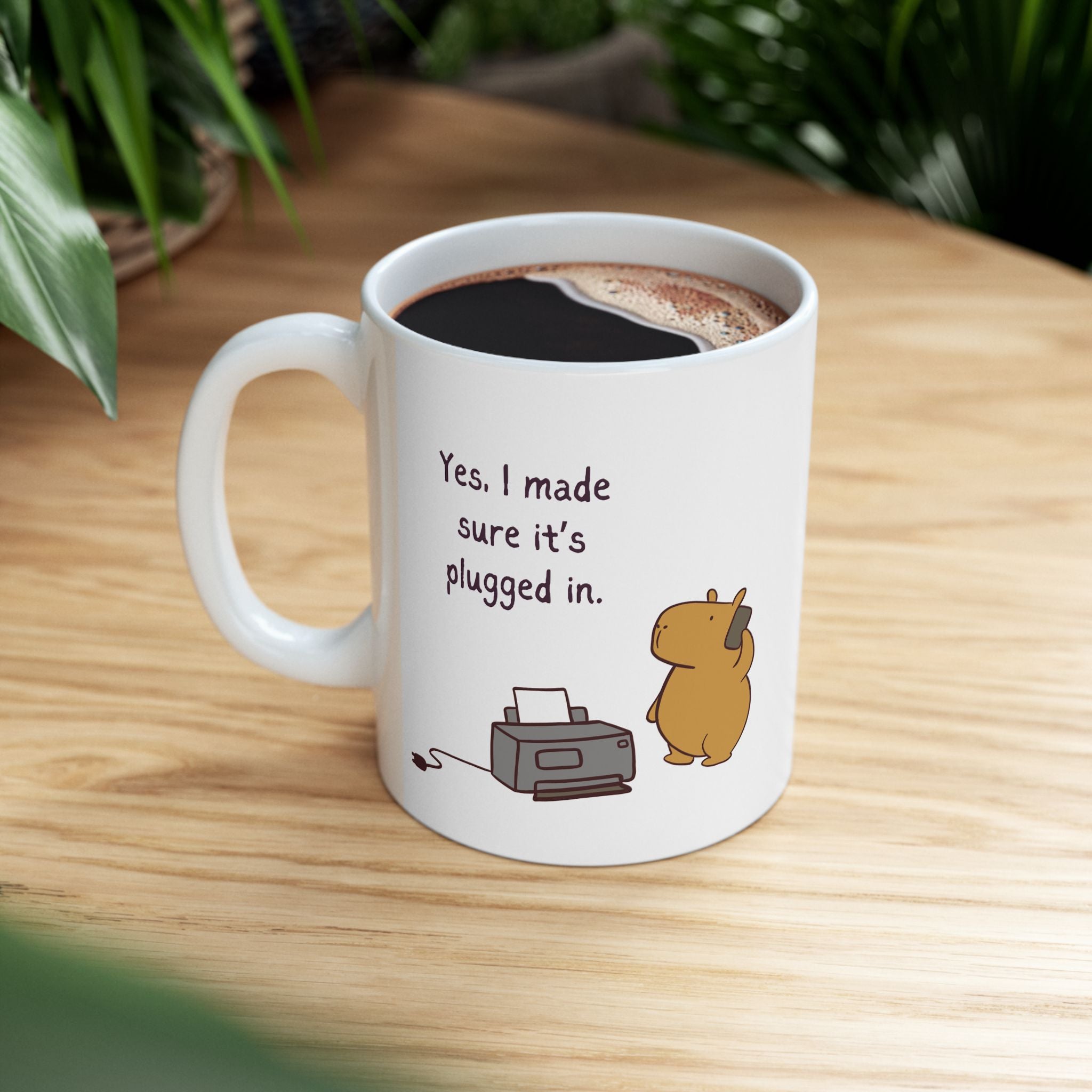 Funny IT Capybara Coffee Mug – “Yes, I Made Sure It’s Plugged In” Mug