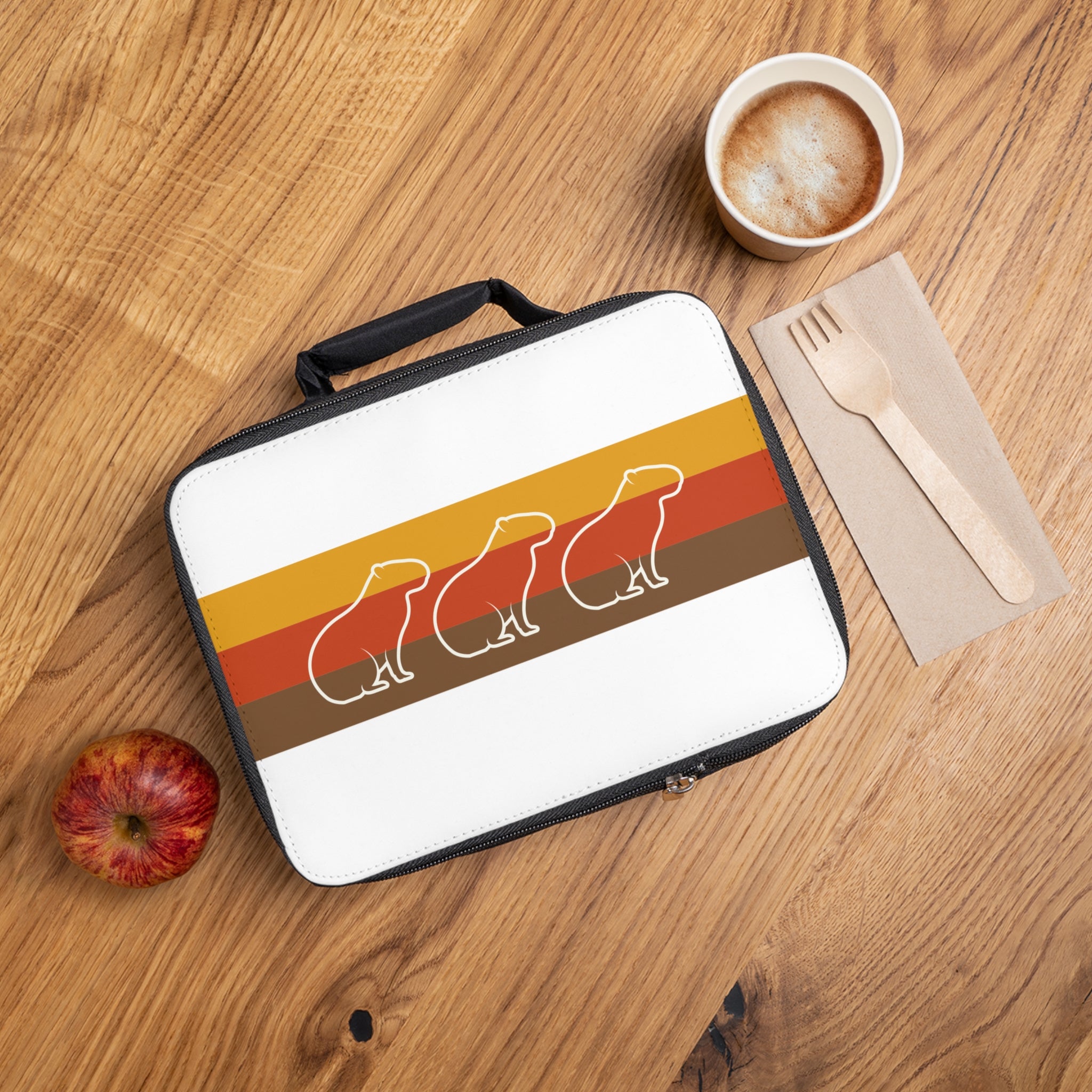 Personalized Retro Capybara Lunchbox – 70s Stripes Design with Custom Name – Insulated Lunch Bag for Kids or Adults – Vintage Chill Vibe