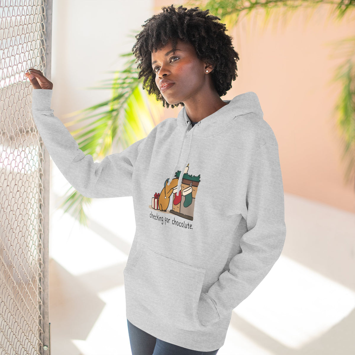 Checking for Chocolate Funny Christmas Capybara Fleece Hoodie