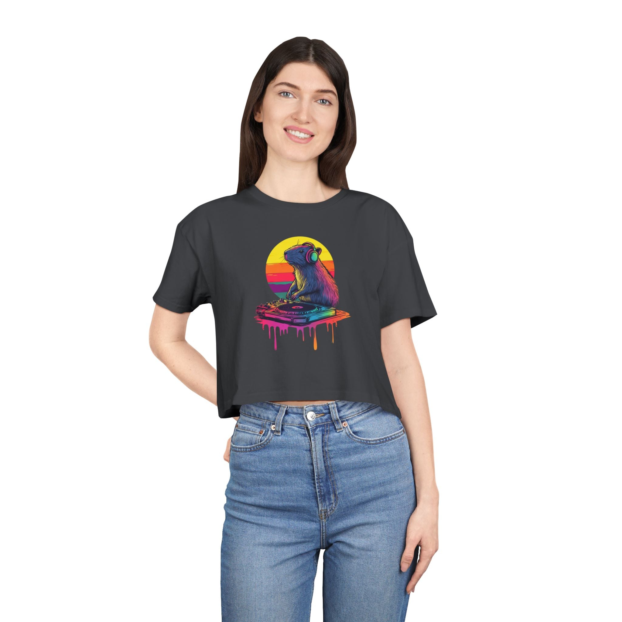 DJ Capybara Single Turntable - Women's Crop Tee