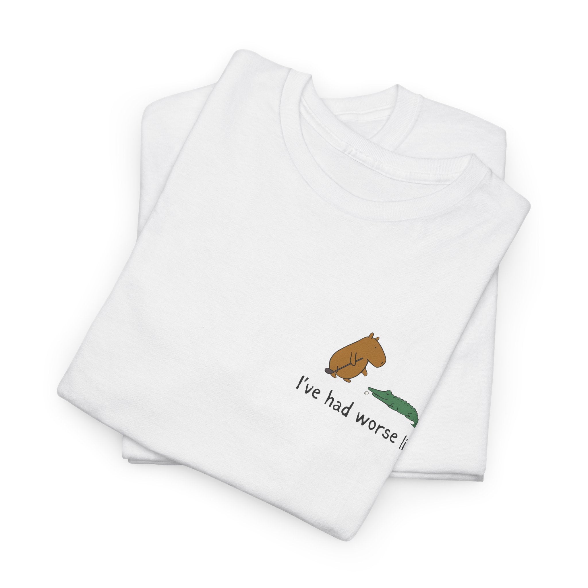"I've had worse lies" - Funny Golf Capybara Left Logo Heavy Tee