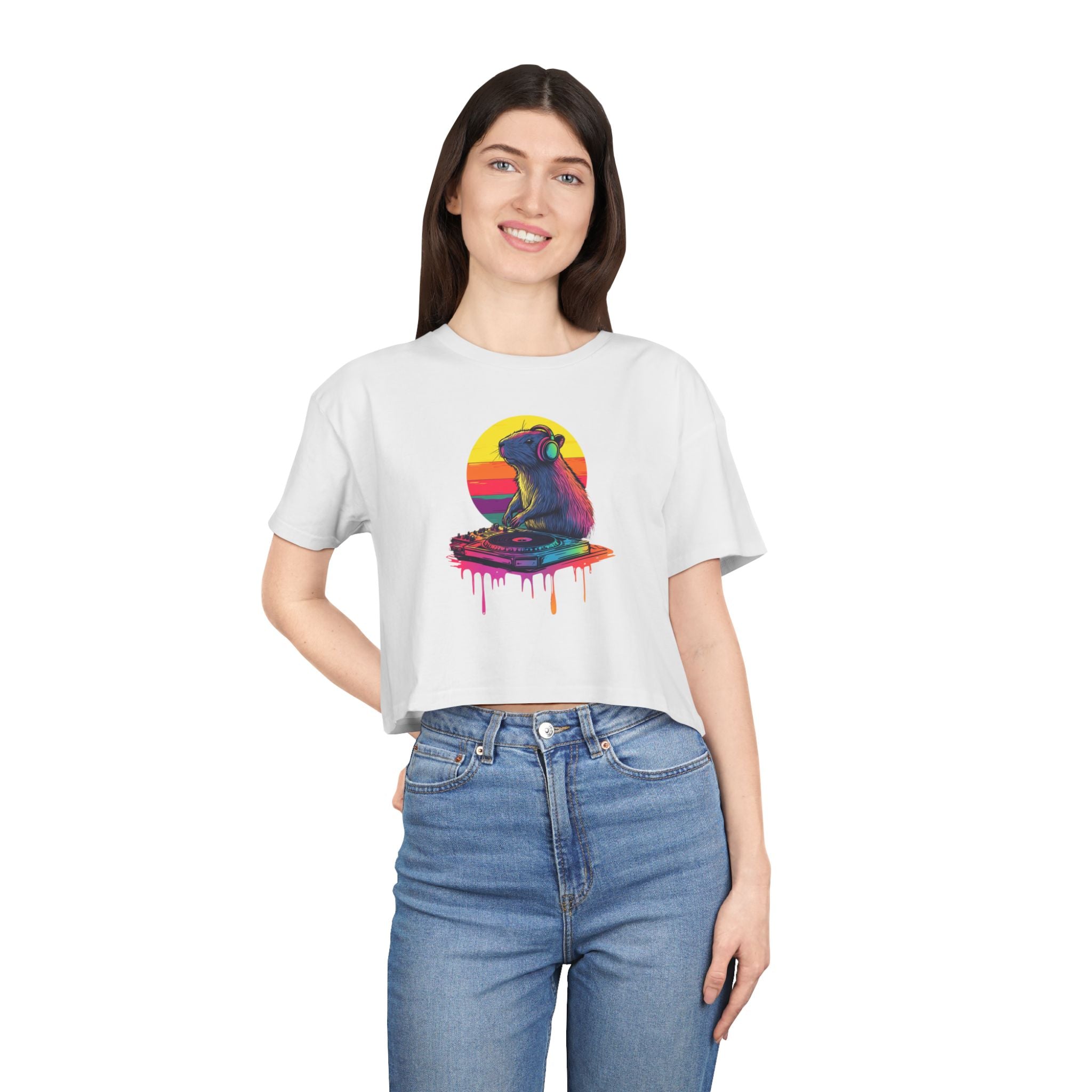 DJ Capybara Single Turntable - Women's Crop Tee