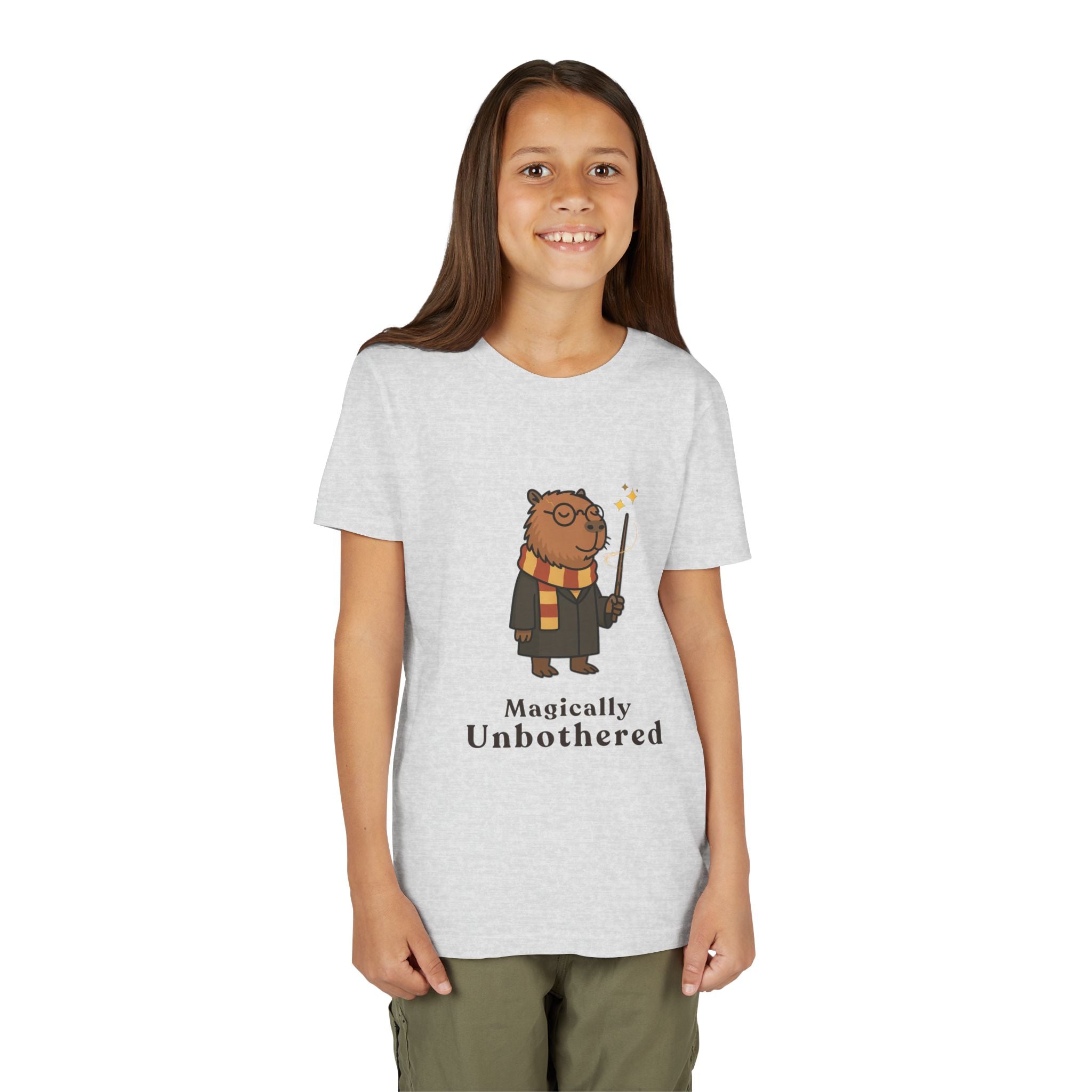 Magically Unbothered Kids Shirt | Chill Wizard Capybara Graphic Youth Tee