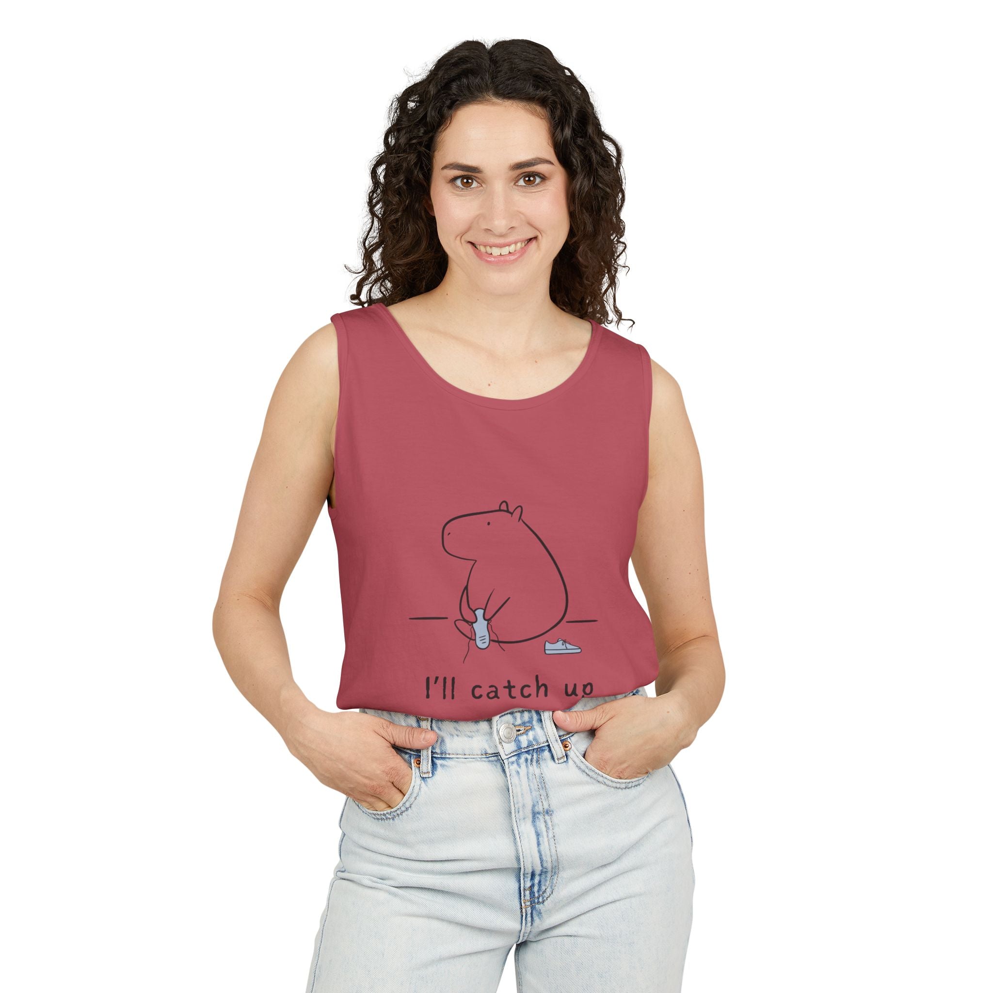 Funny Capybara Tank Top – “I'll Catch Up’” Premium Comfort Colors Tank