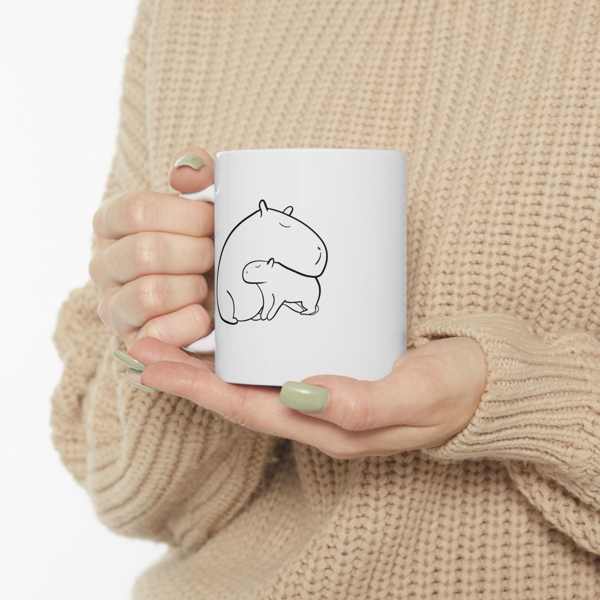 Capybara Mom Gift Mug – Minimalist Capybara and Baby Coffee Mug