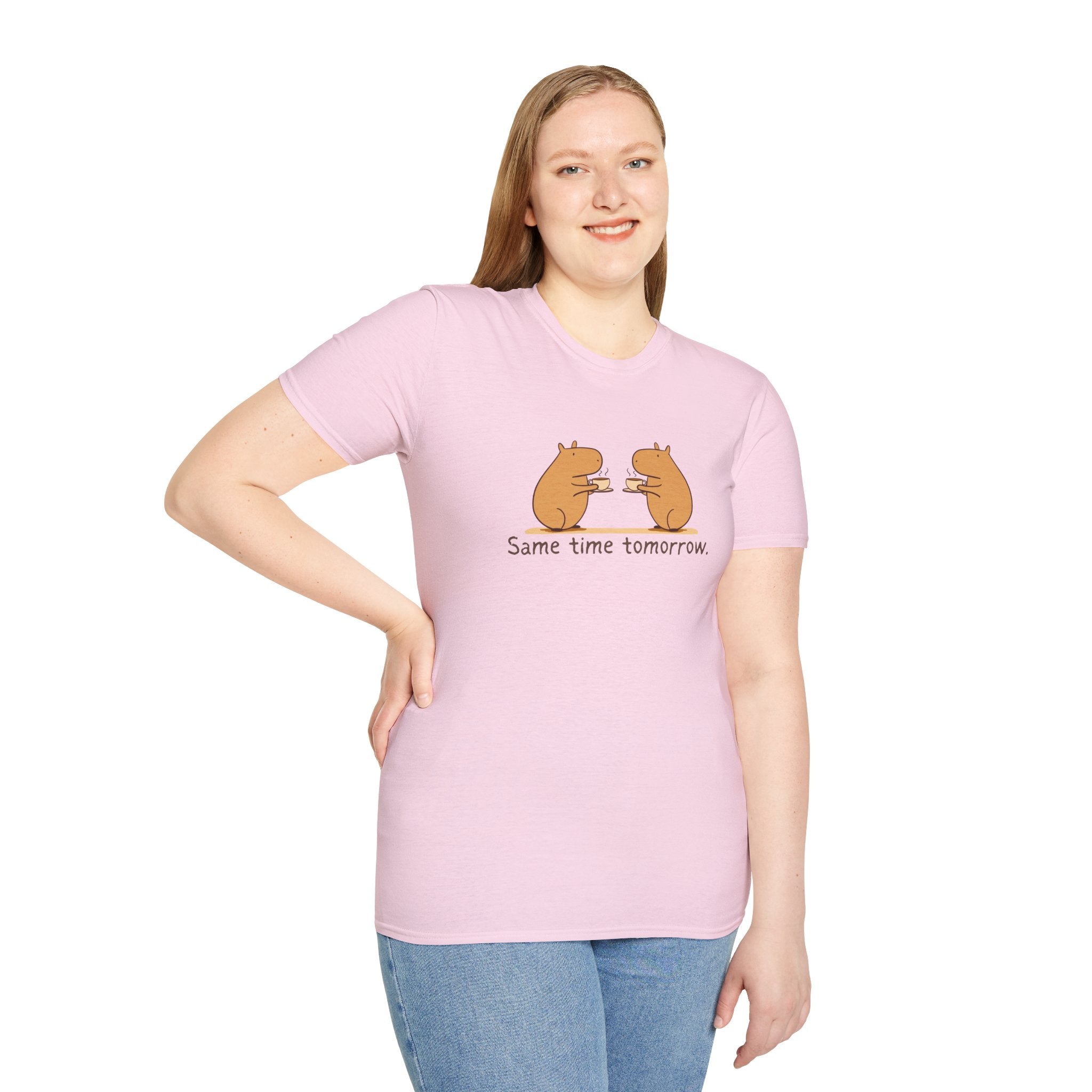 "Same Time Tomorrow" Coffee Lover Capybara Softstyle Tee