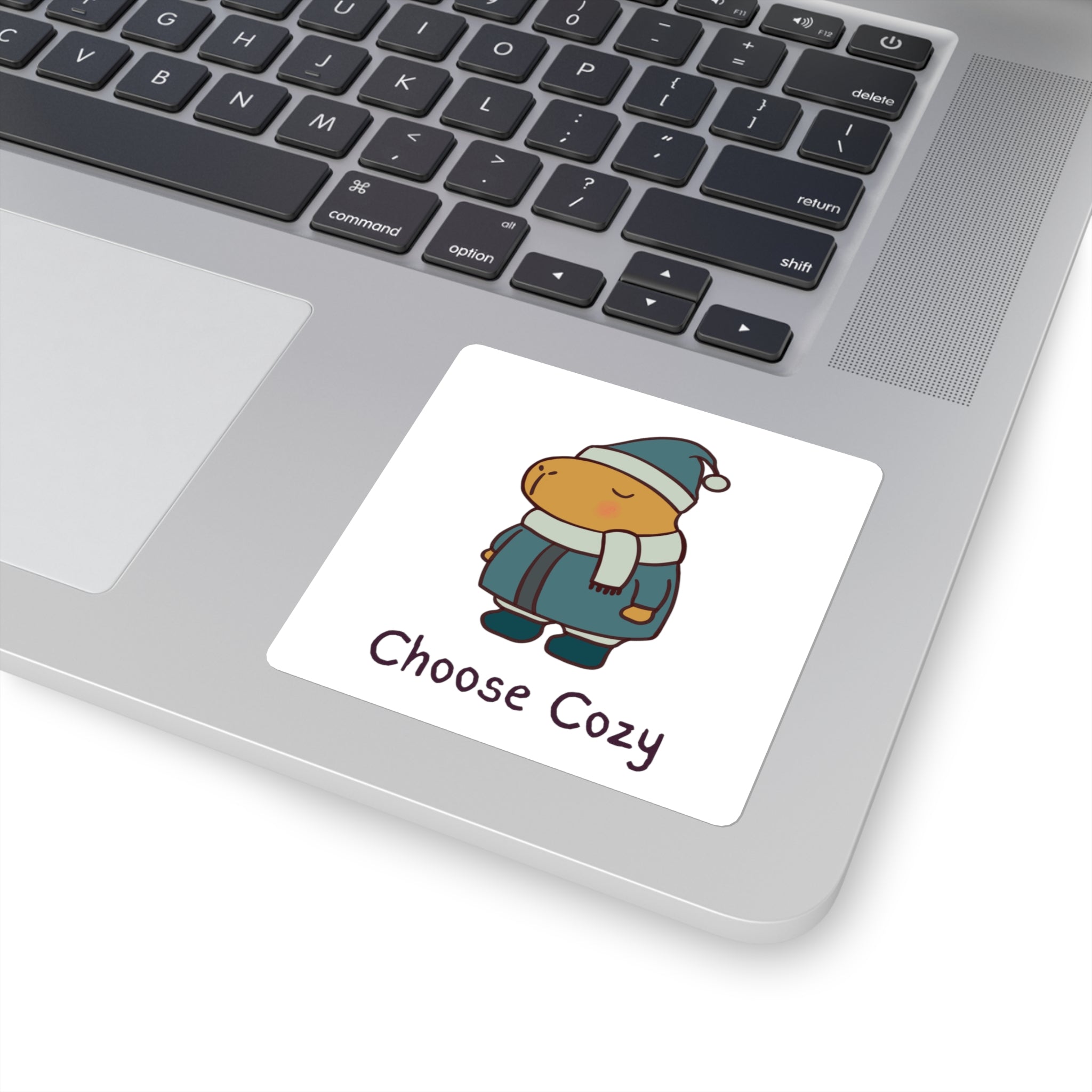 Choose Cozy Sticker – Cozy Capybara Winter Vinyl Sticker for Water Bottles & Laptops
