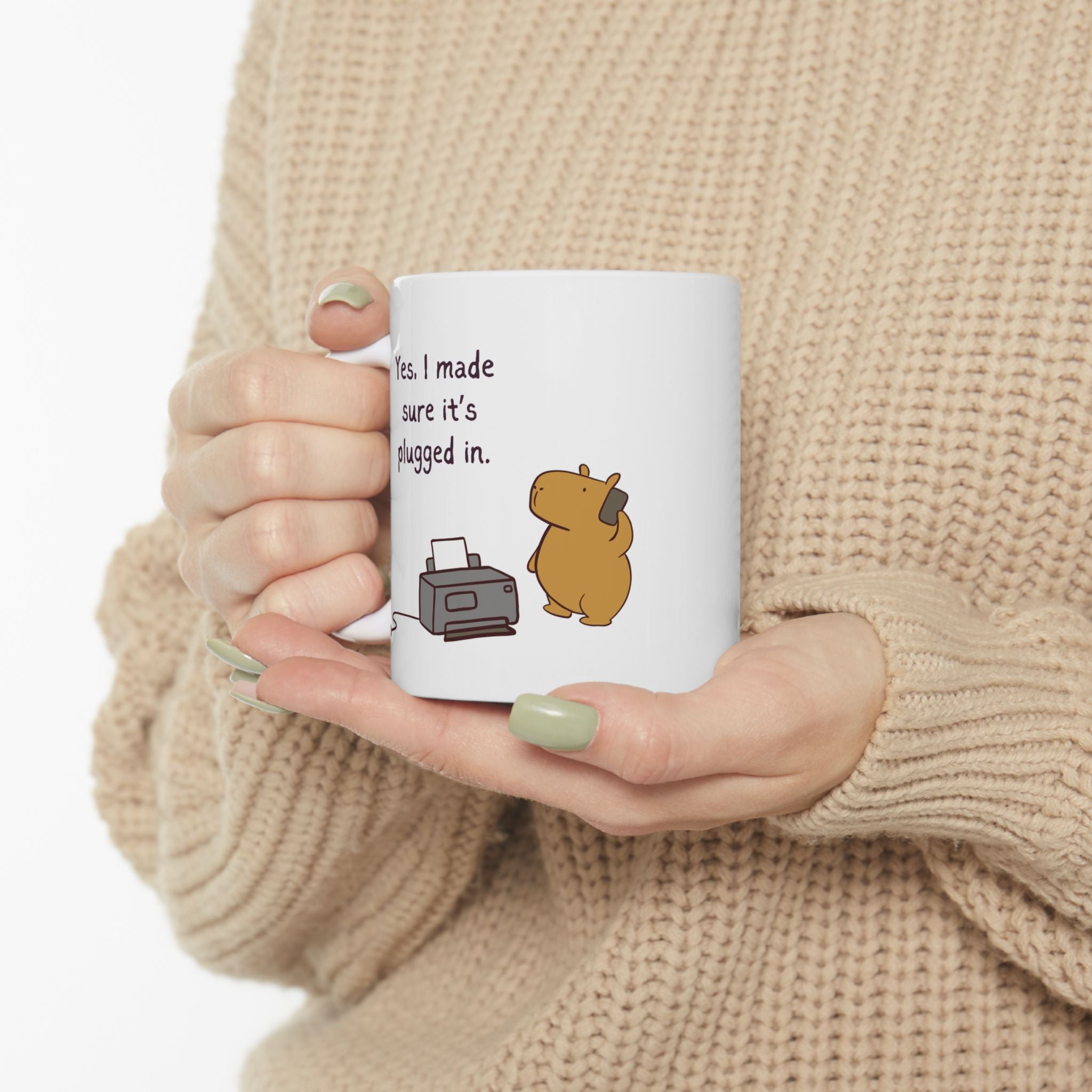 Funny IT Capybara Coffee Mug – “Yes, I Made Sure It’s Plugged In” Mug