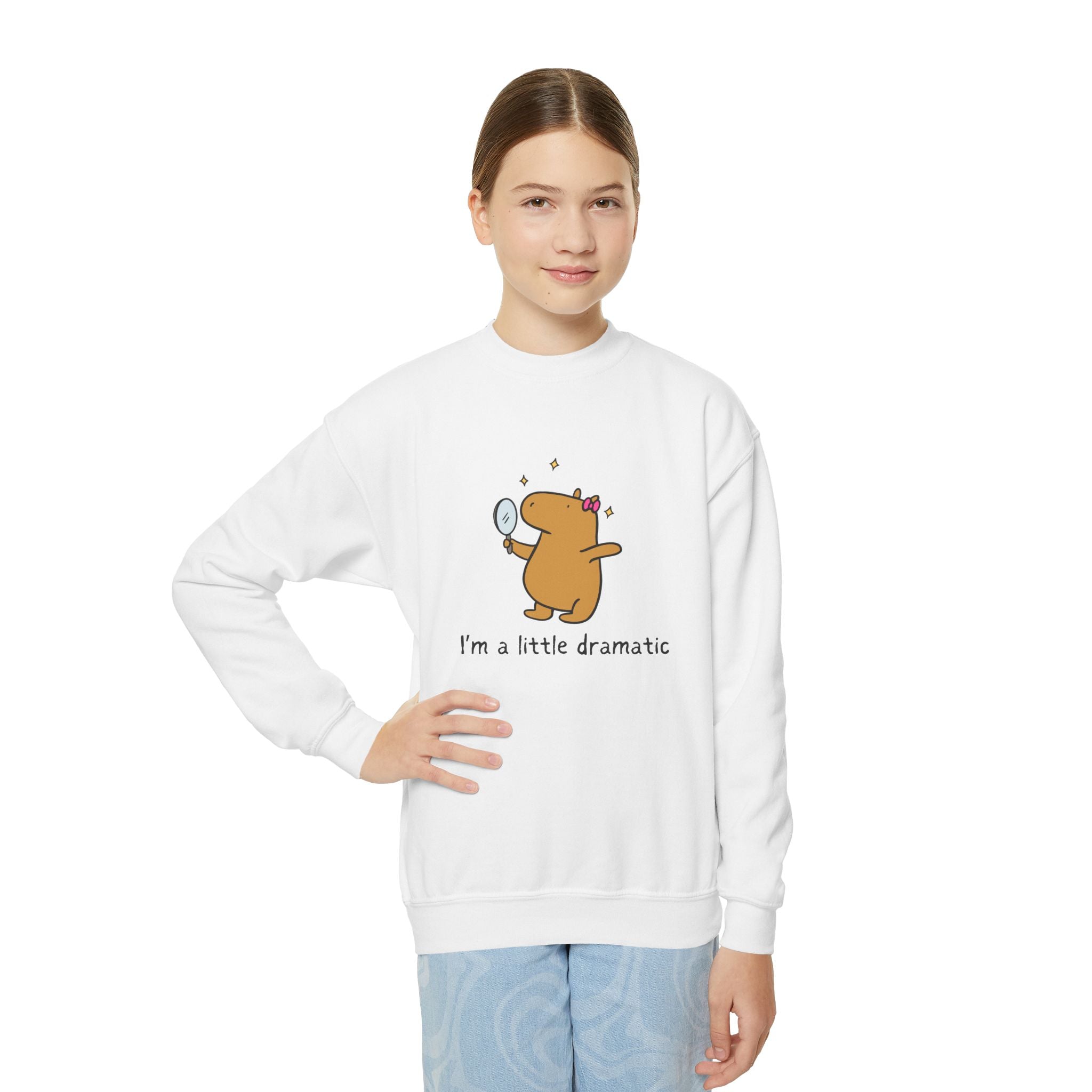 "I'm a little dramatic" Capybara Youth Crewneck Sweatshirt