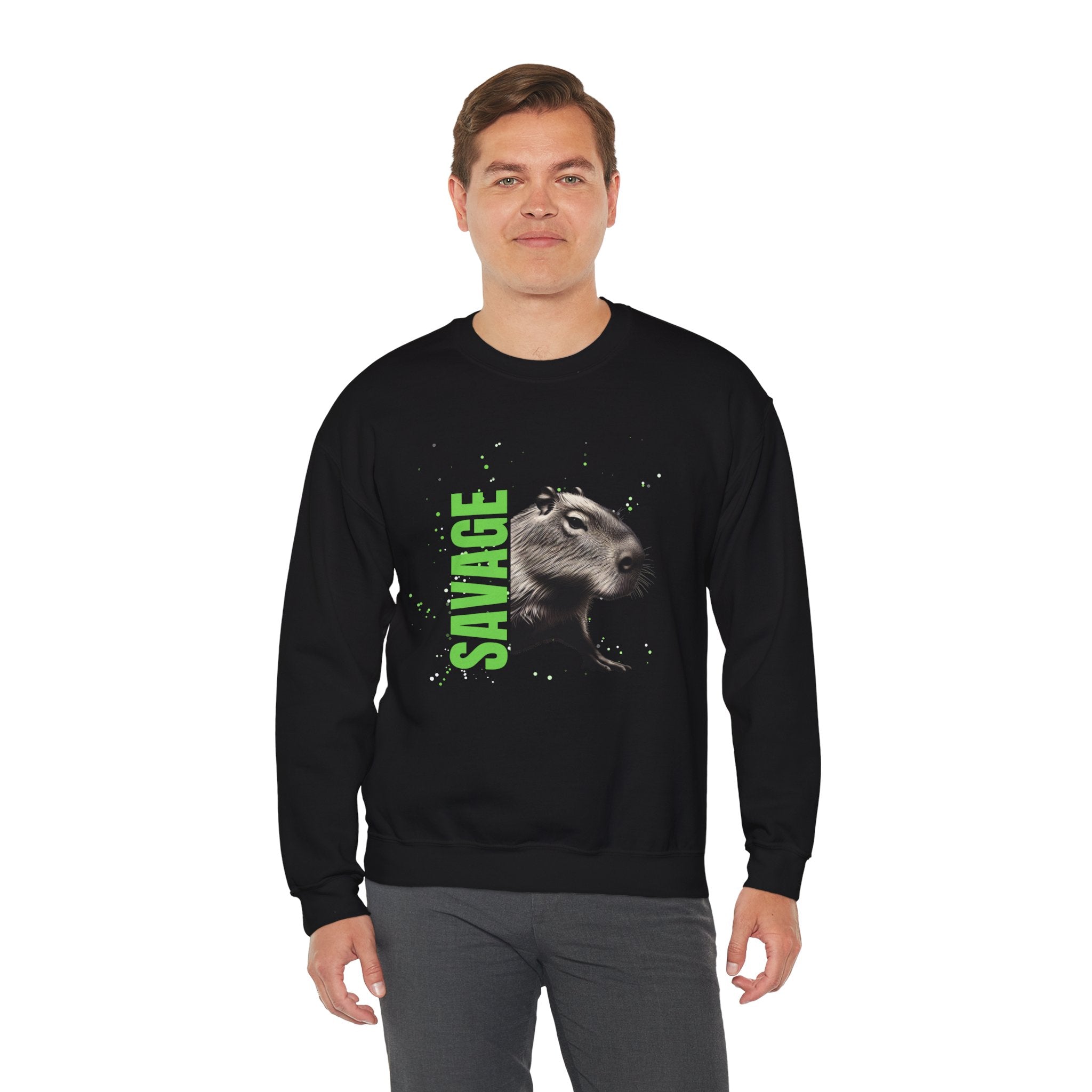 Savage Capybara Streetwear Sweatshirt – Bold Urban Graphic SAVAGE Heavy Crewneck