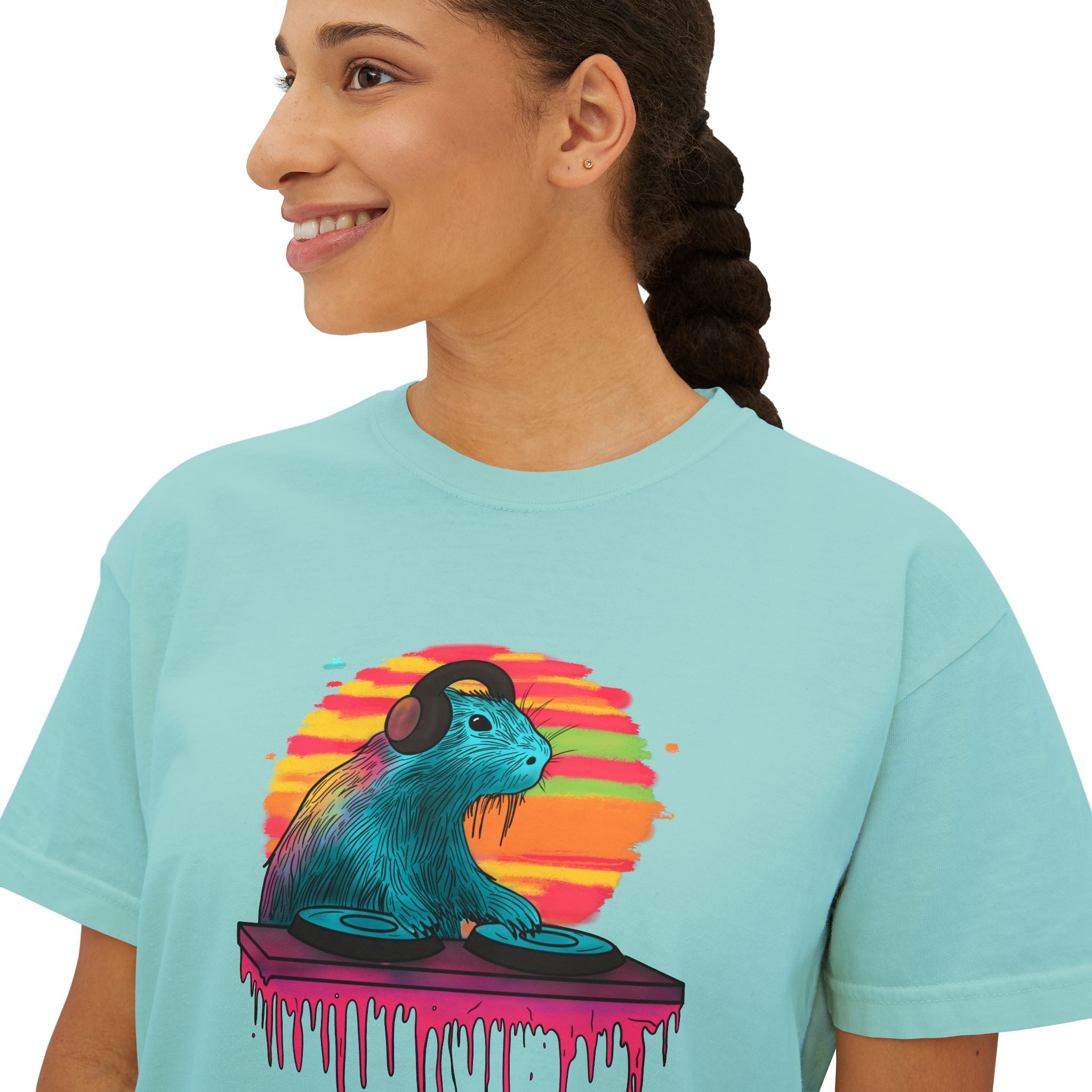 DJ Capybara Double Turntable - Women's Boxy Shirt