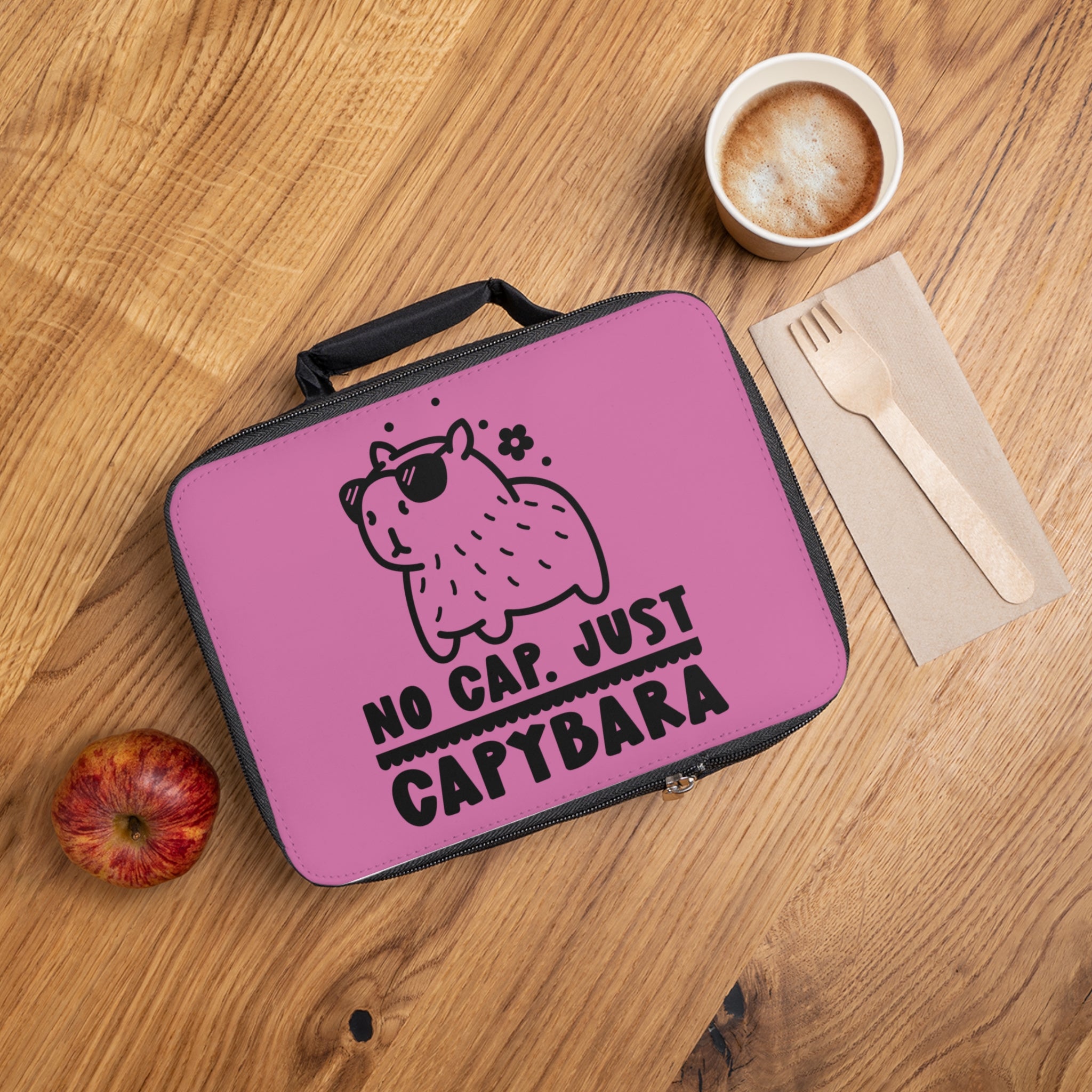 🧁🐾 No Cap, Just Capybara – Light Pink Kawaii Lunchbox