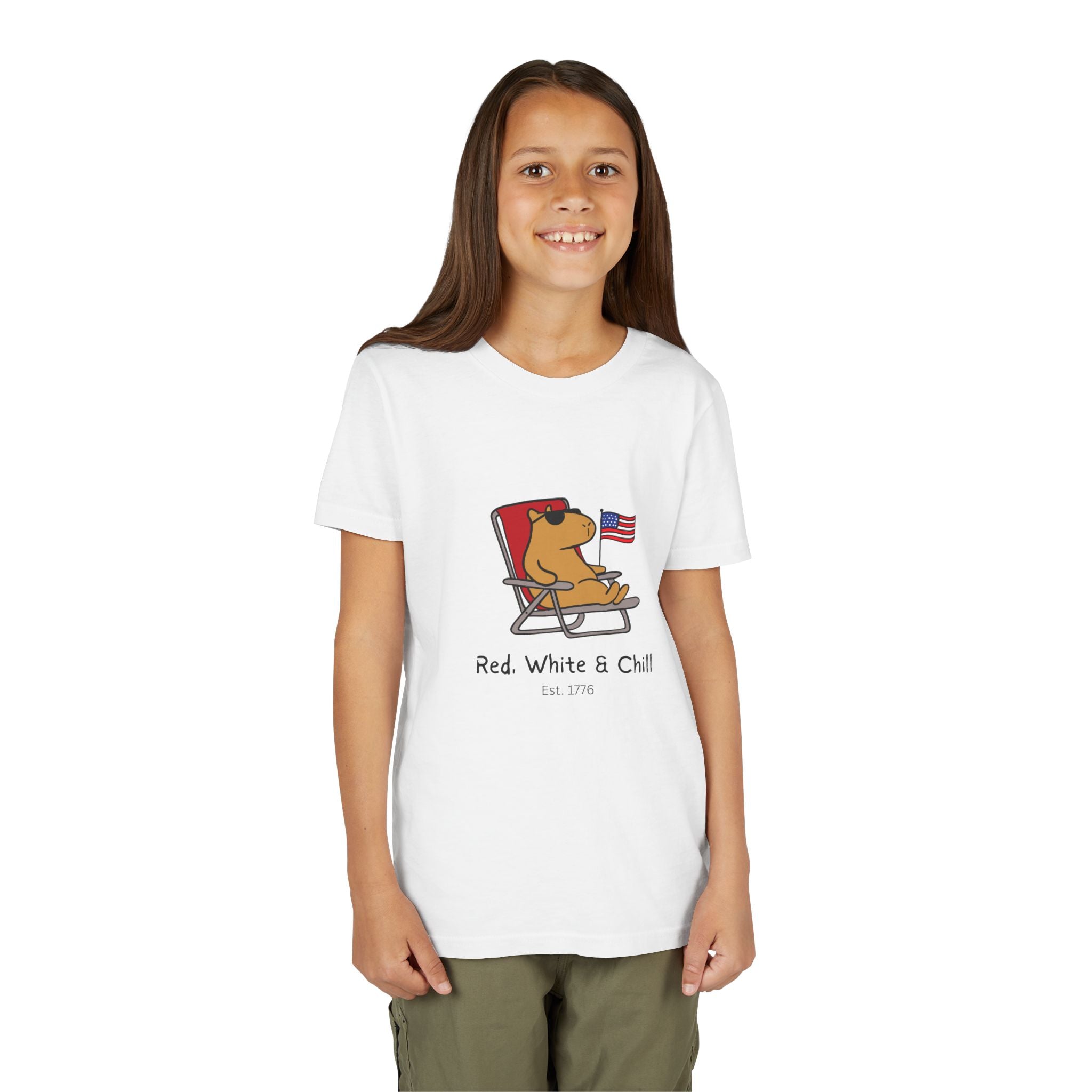 Kids USA Shirt – "Red, White & Chill" Patriotic Capybara Youth Tee